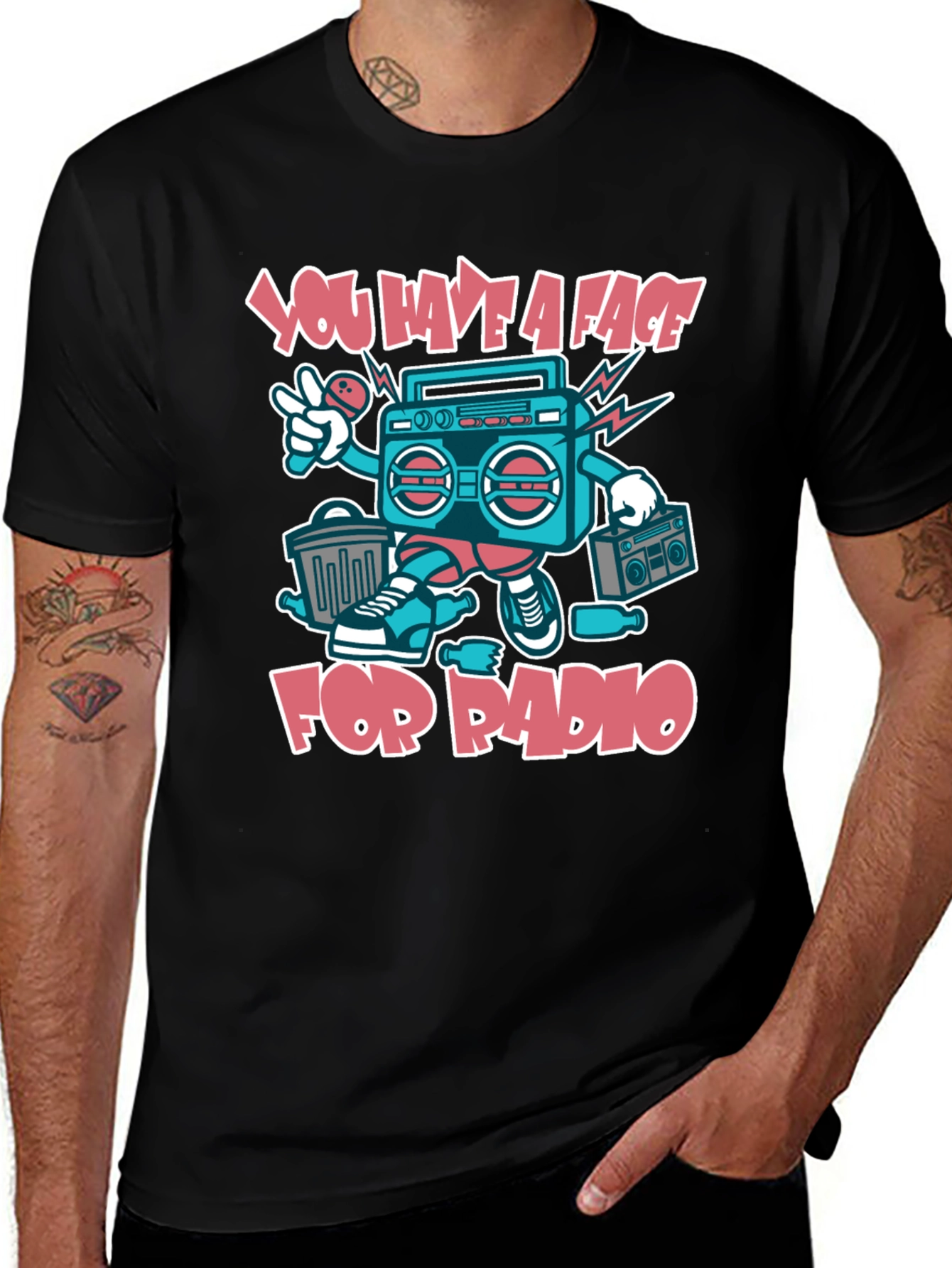 Radio Face Graphic T-Shirt - Quirky Music Lover Tee