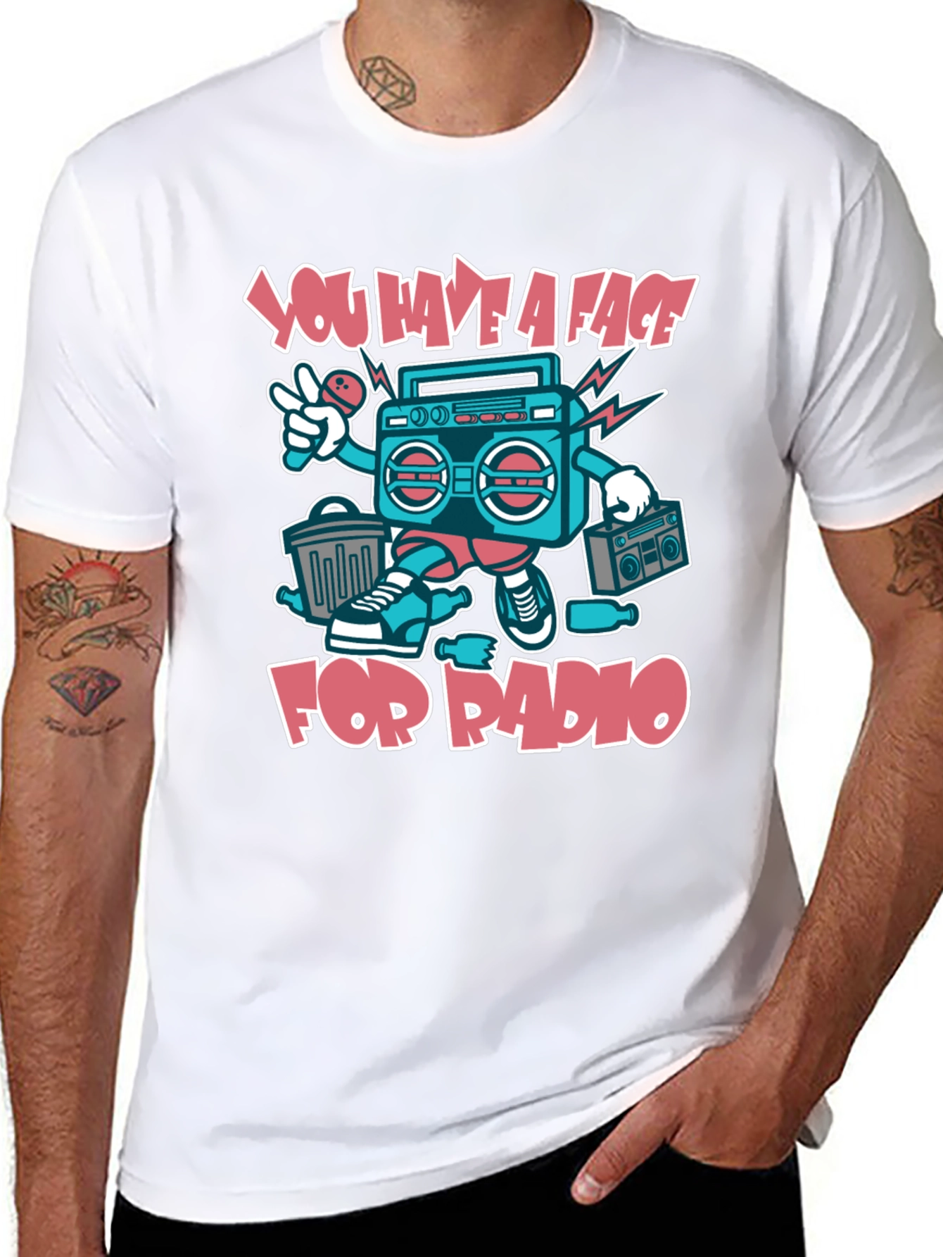 Radio Face Graphic T-Shirt - Quirky Music Lover Tee