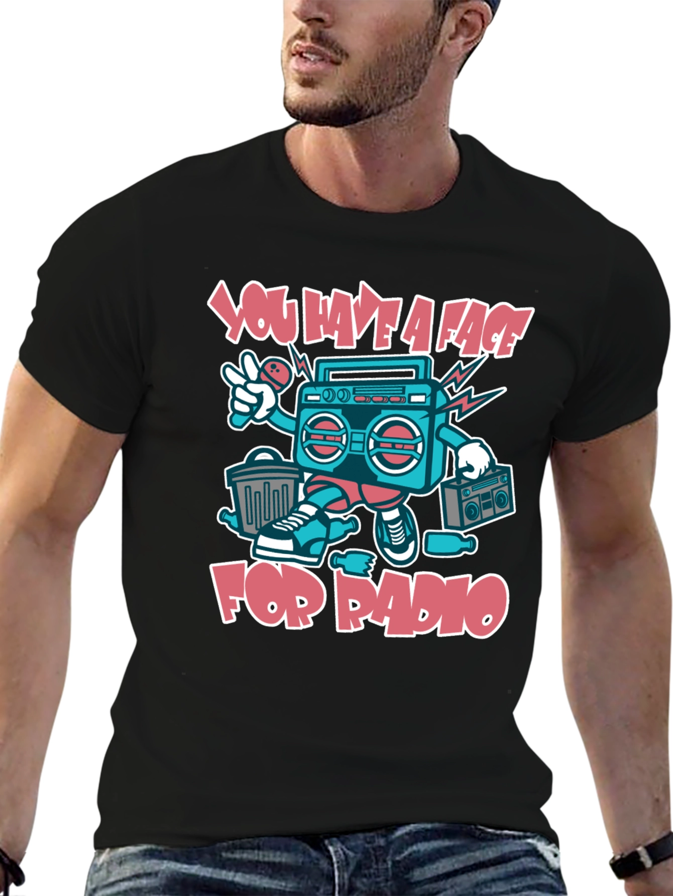 Radio Face Graphic T-Shirt - Quirky Music Lover Tee