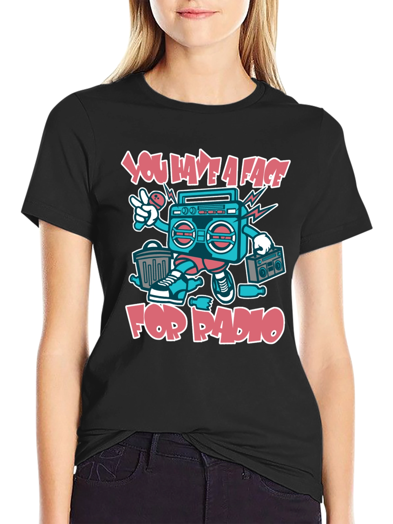 Radio Face Graphic T-Shirt - Quirky Music Lover Tee
