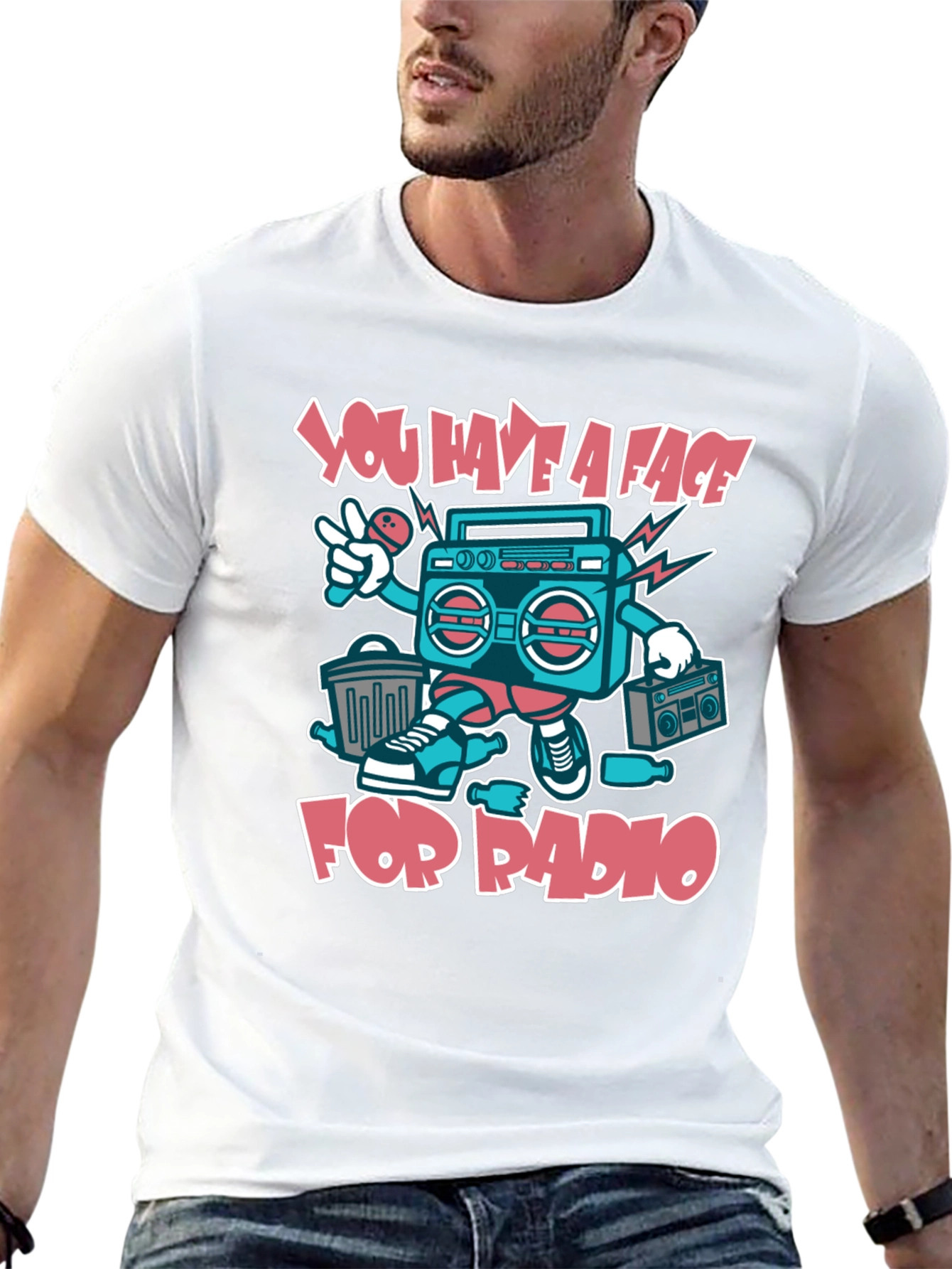 Radio Face Graphic T-Shirt - Quirky Music Lover Tee