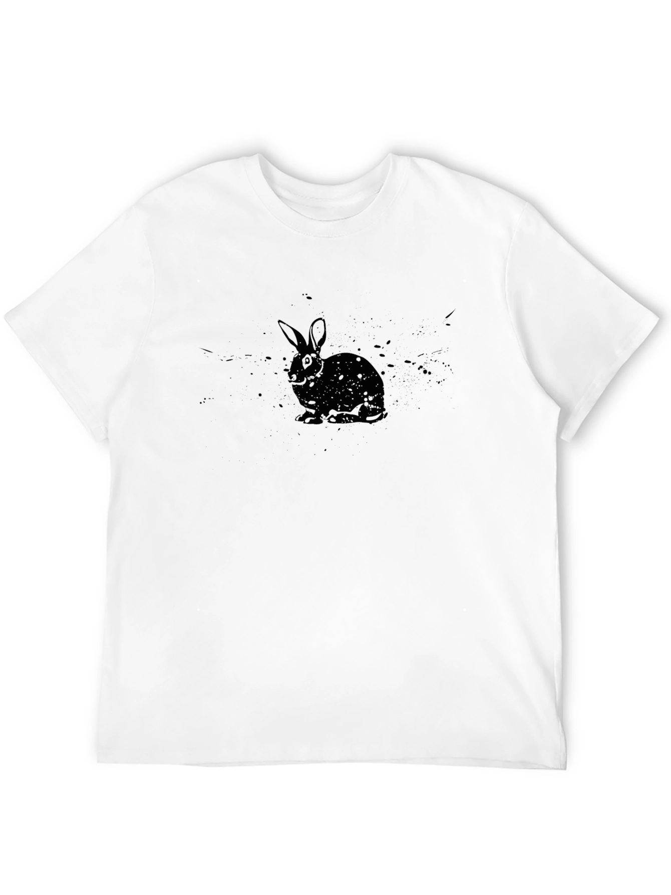 Rabbit Graphic Print T-Shirt - Casual Black Tee