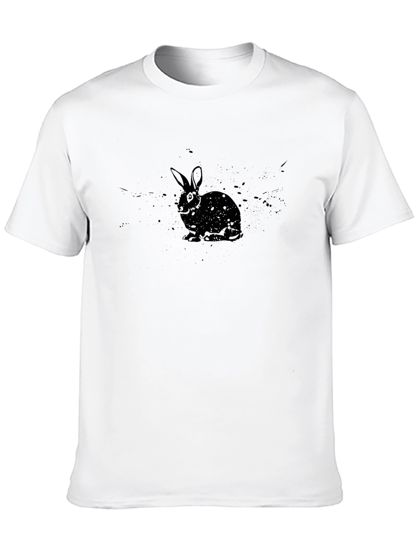 Rabbit Graphic Print T-Shirt - Casual Black Tee