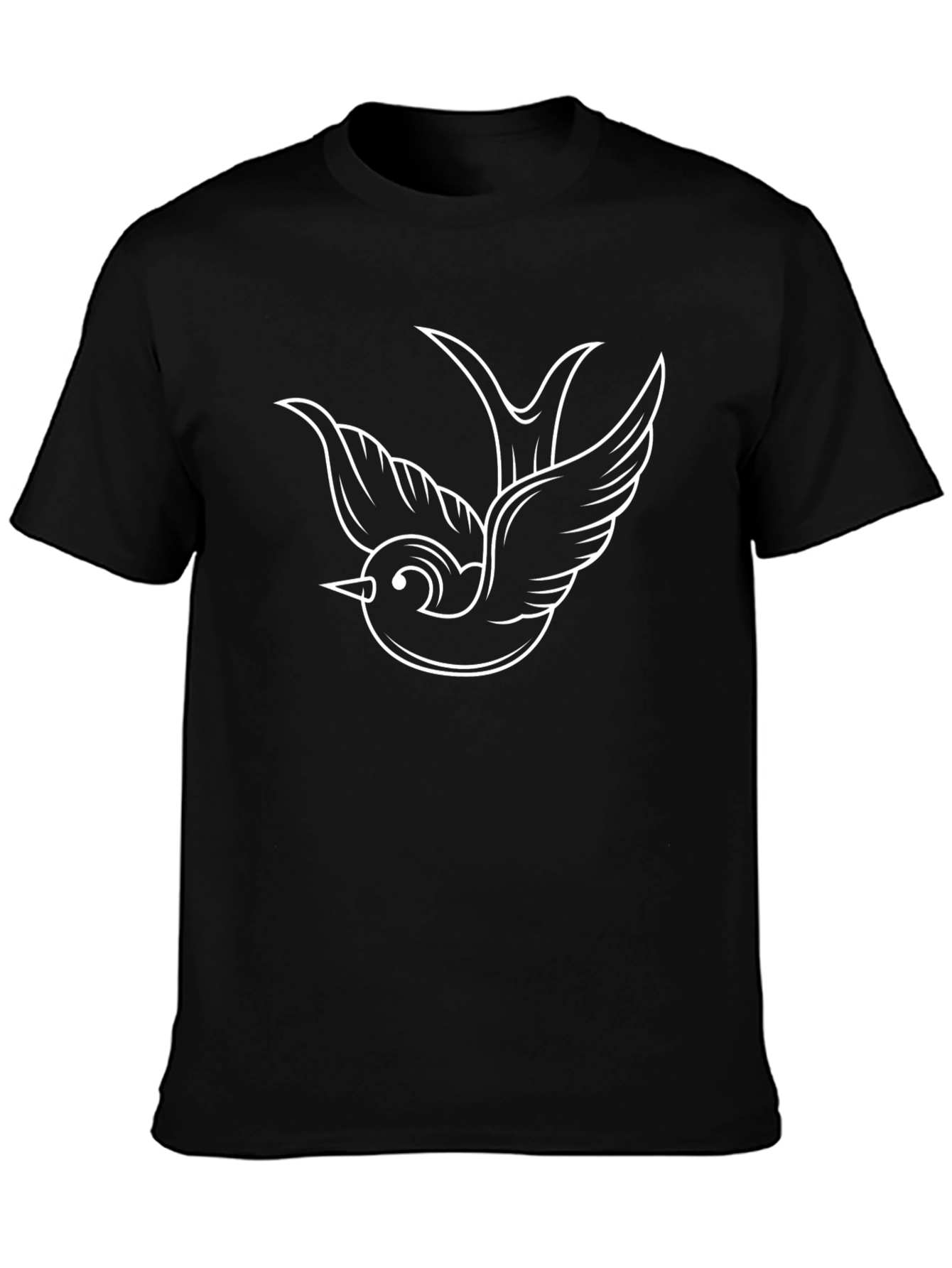 Black T-Shirt with White Sparrow Graphic