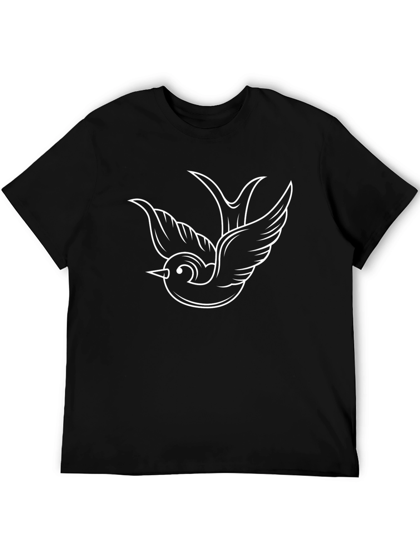 Black T-Shirt with White Sparrow Graphic