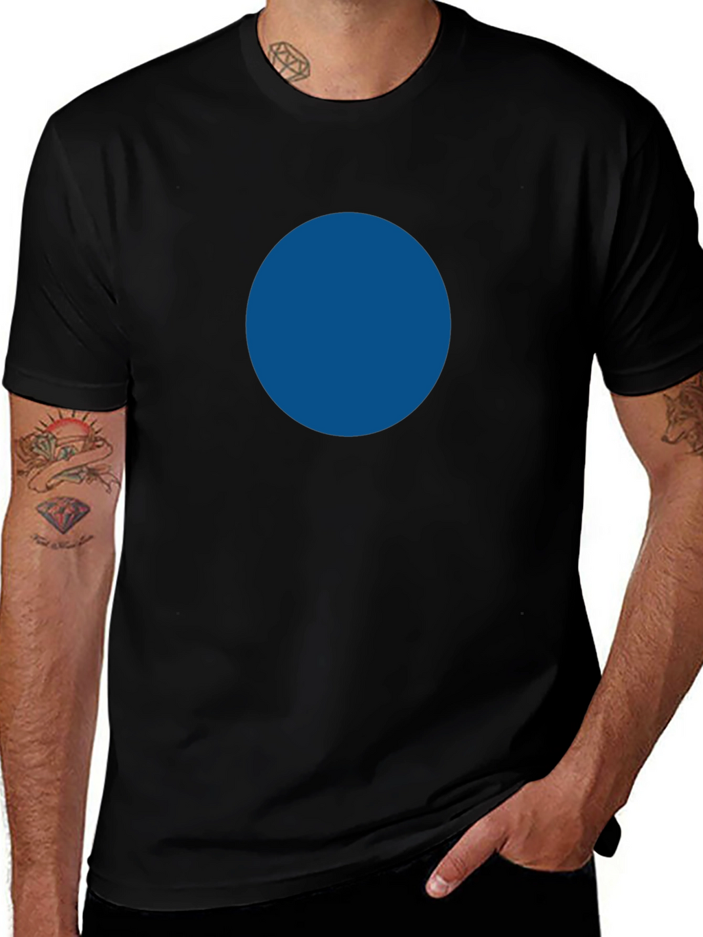 Simple Black Tee with Bold Blue Circle
