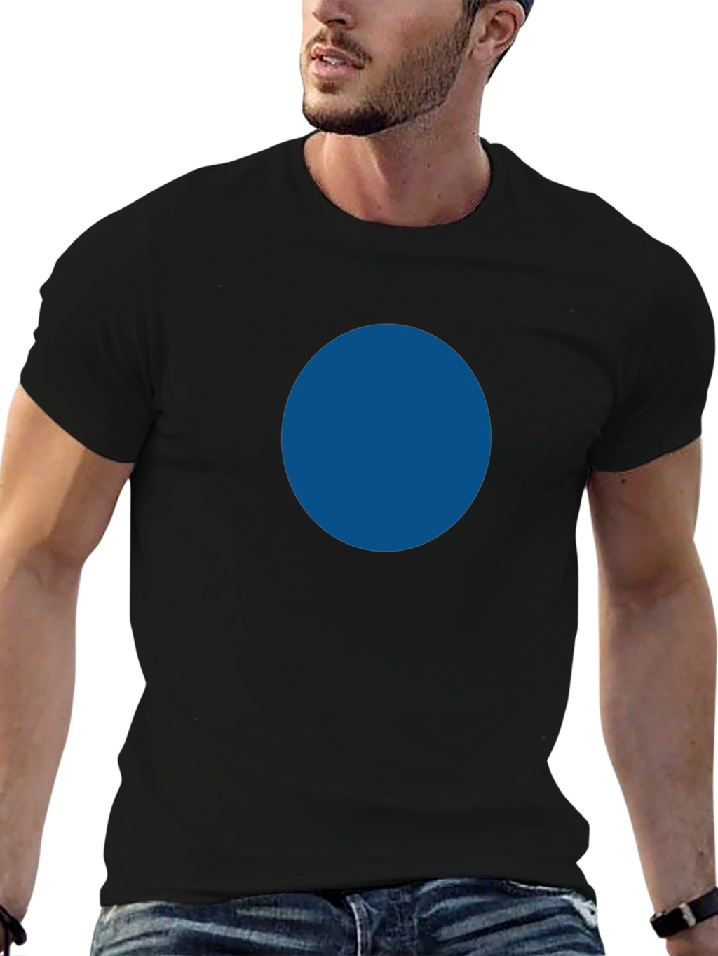 Simple Black Tee with Bold Blue Circle