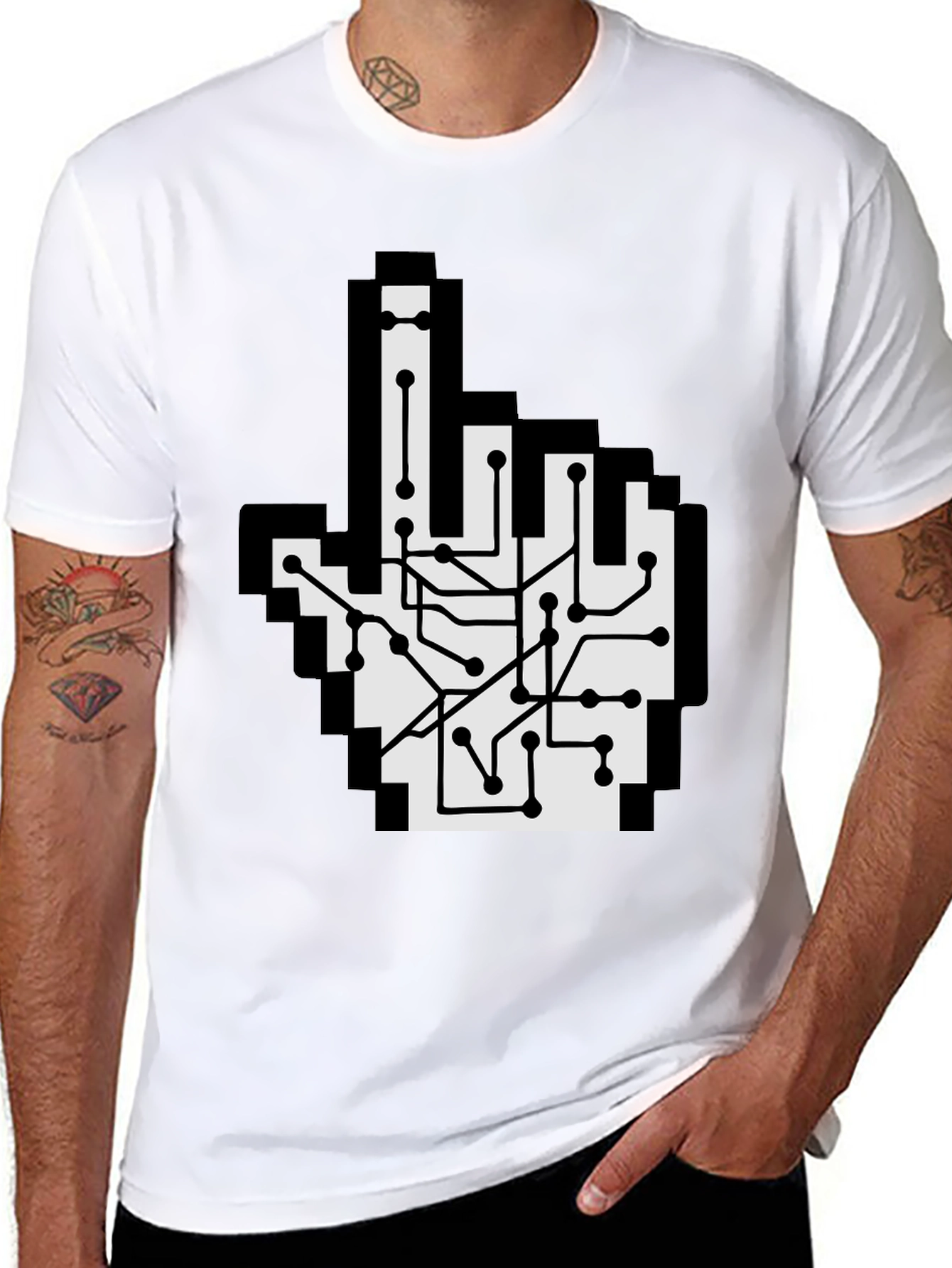Circuit Board Pointer T-Shirt - Pixel Hand Design