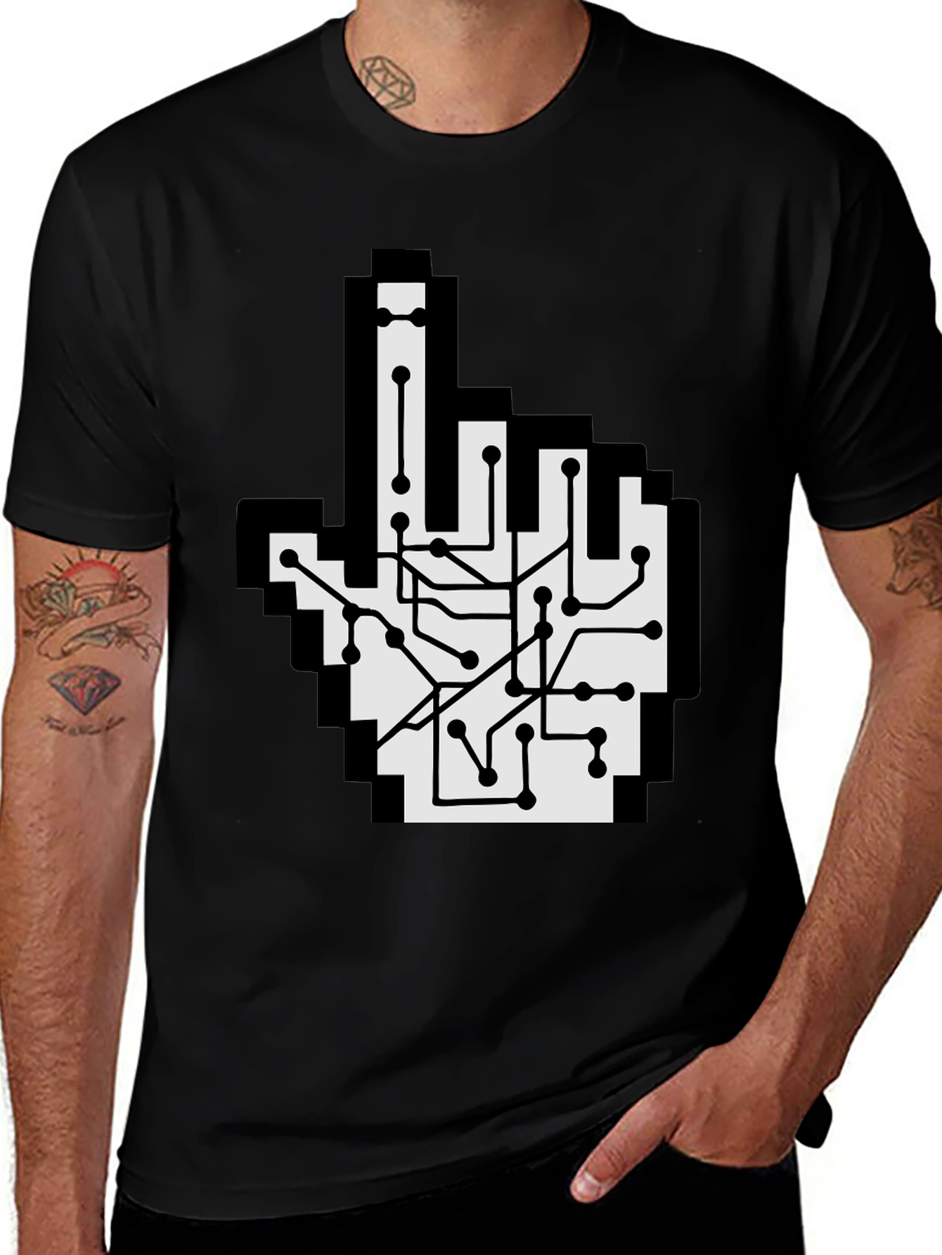 Circuit Board Pointer T-Shirt - Pixel Hand Design