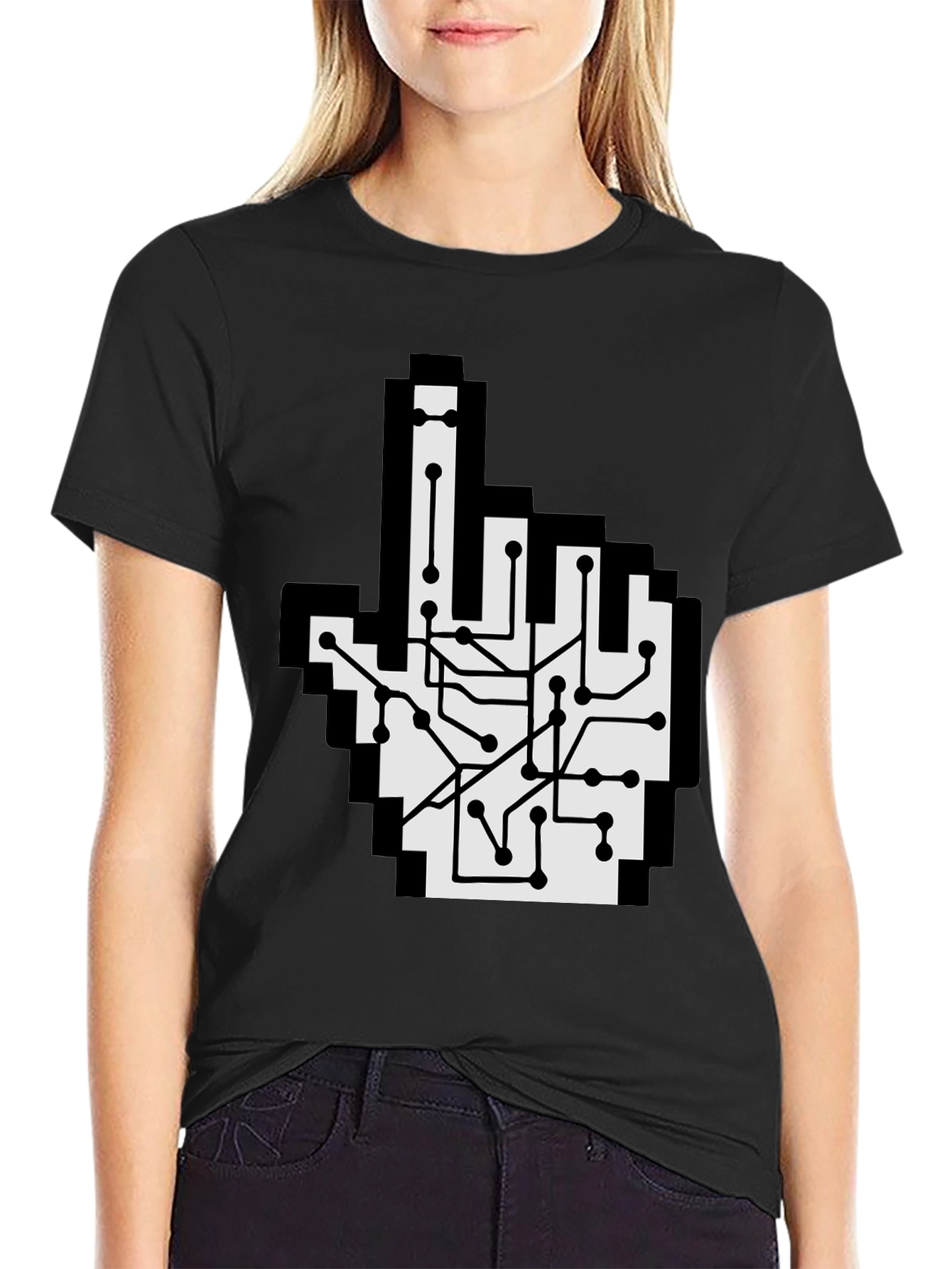 Circuit Board Pointer T-Shirt - Pixel Hand Design