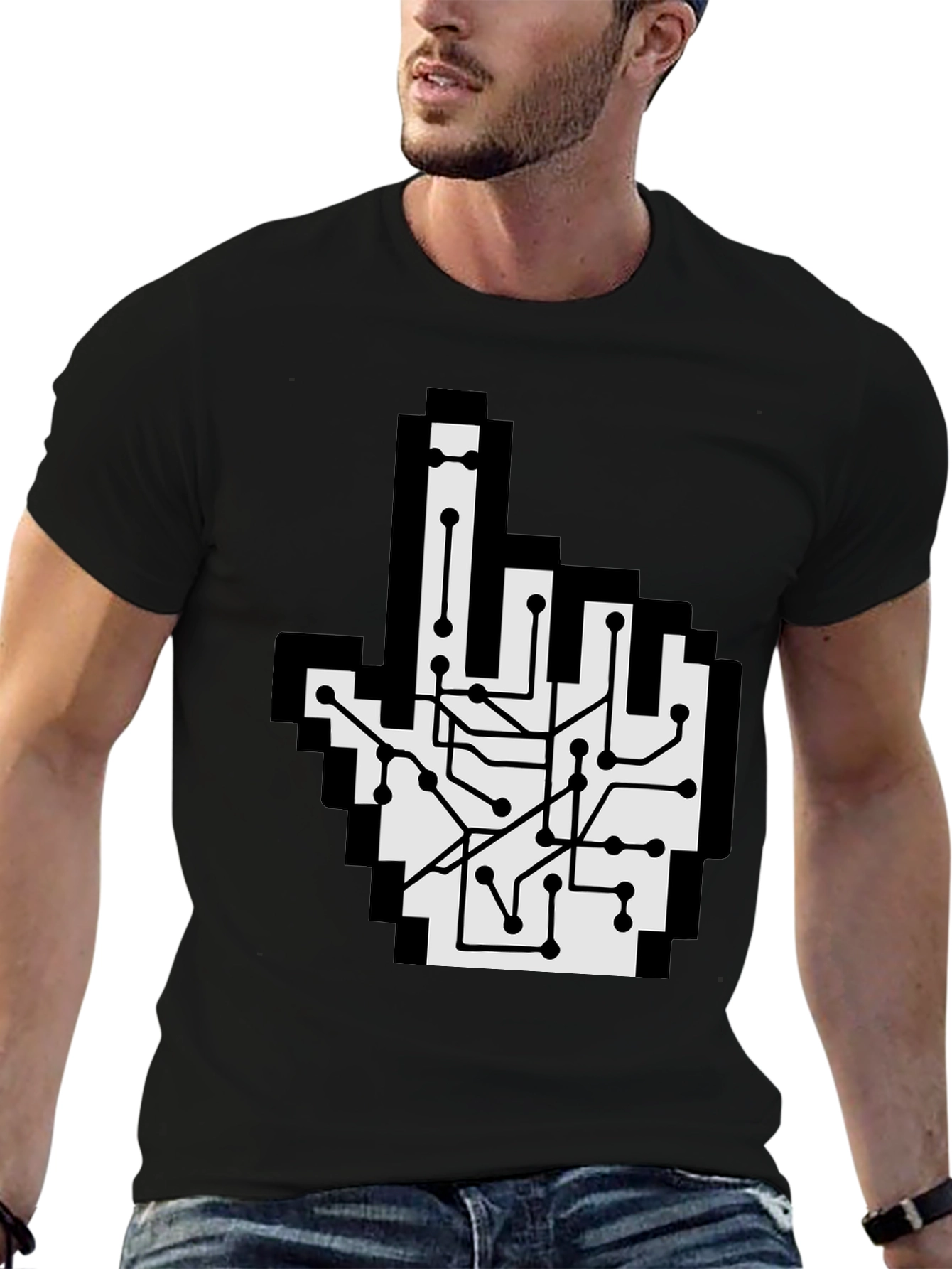 Circuit Board Pointer T-Shirt - Pixel Hand Design