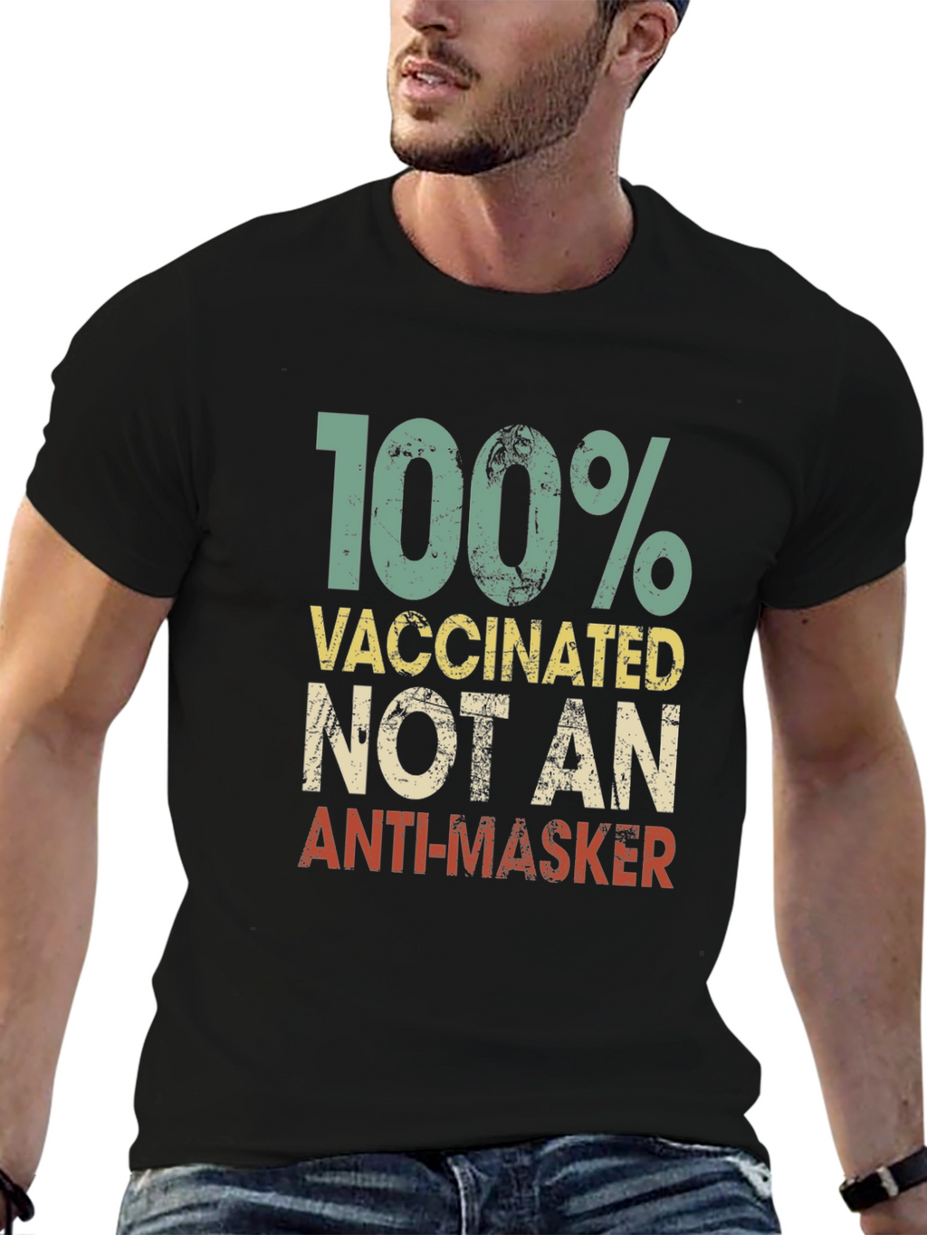 100% Vaccinated Not An Anti-Masker Black T-Shirt