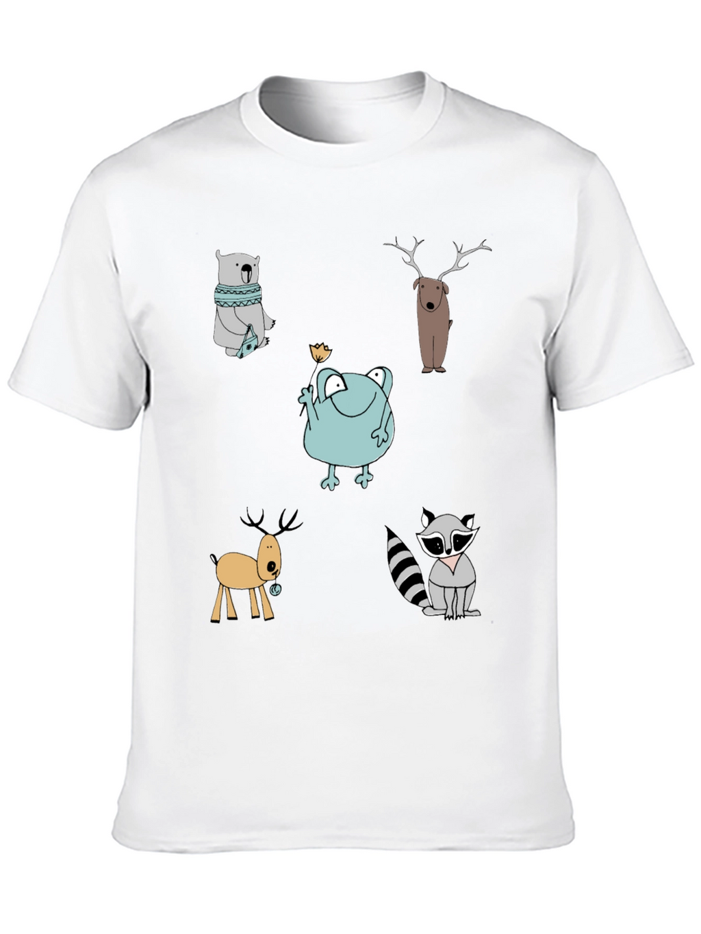 Cartoon Animal Print Crew Neck T-Shirt