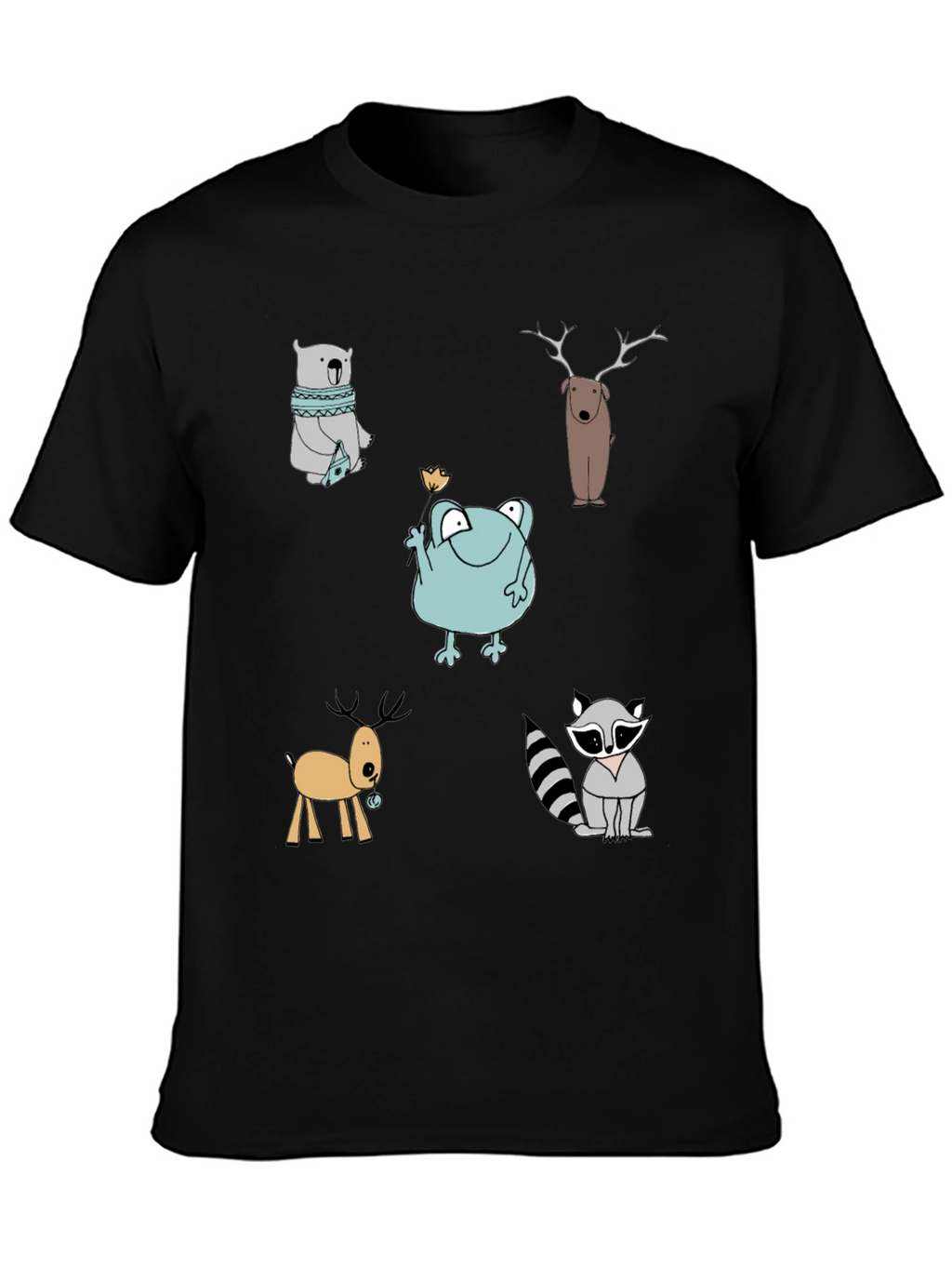 Cartoon Animal Print Crew Neck T-Shirt