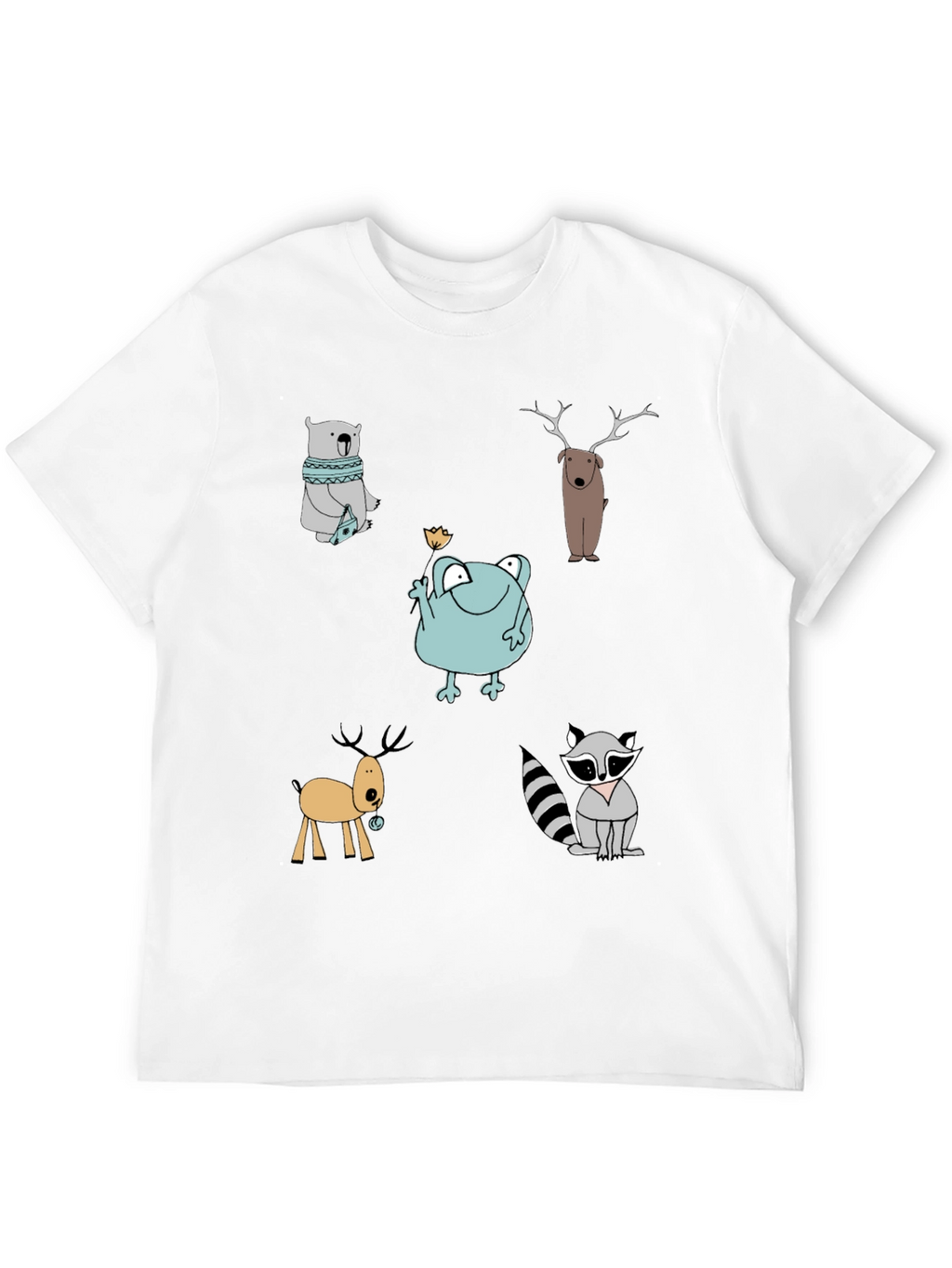 Cartoon Animal Print Crew Neck T-Shirt