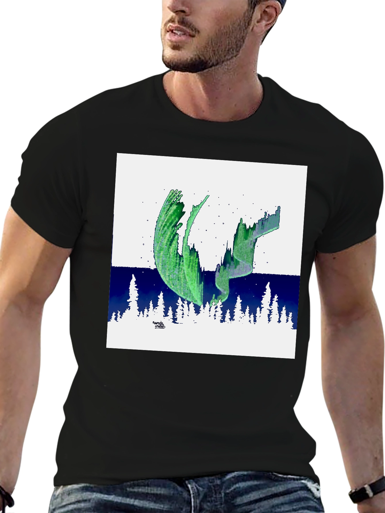 Aurora Borealis Graphic Tee - Black Cotton T-Shirt