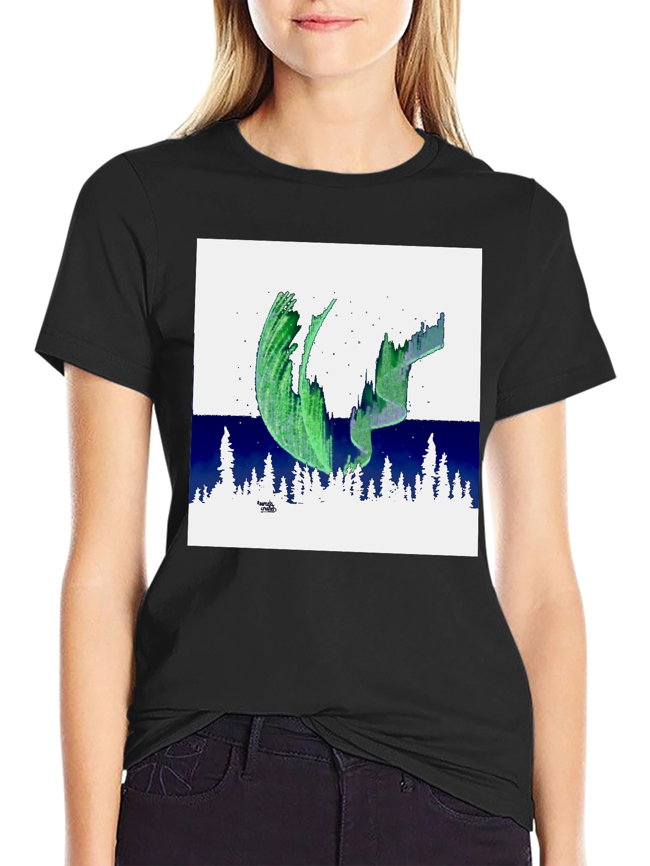 Aurora Borealis Graphic Tee - Black Cotton T-Shirt