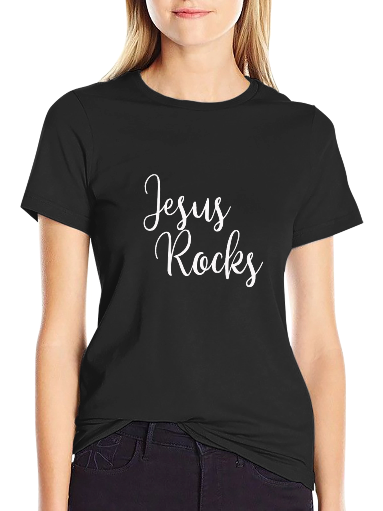 Jesus Rocks Black Graphic T-Shirt