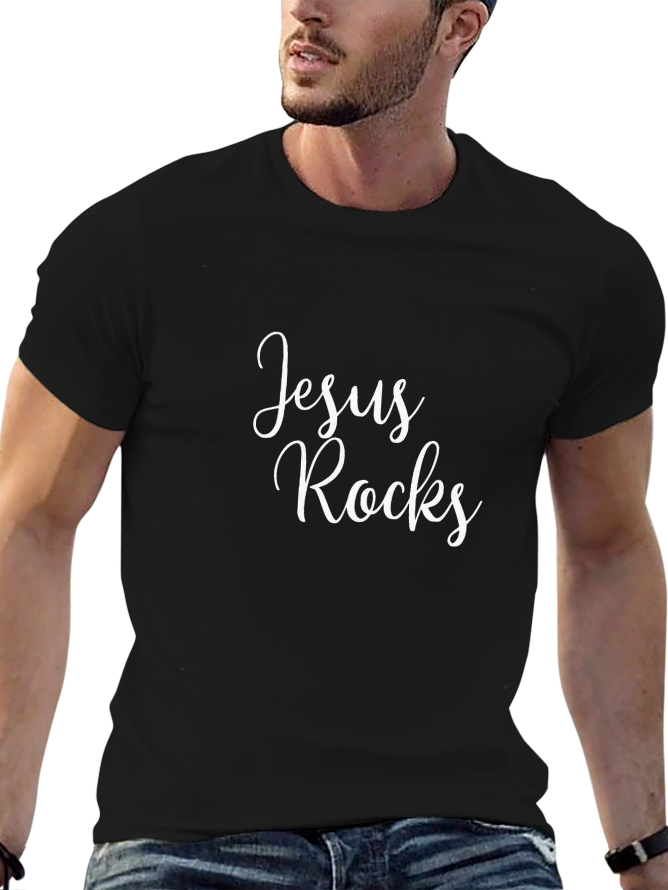 Jesus Rocks Black Graphic T-Shirt