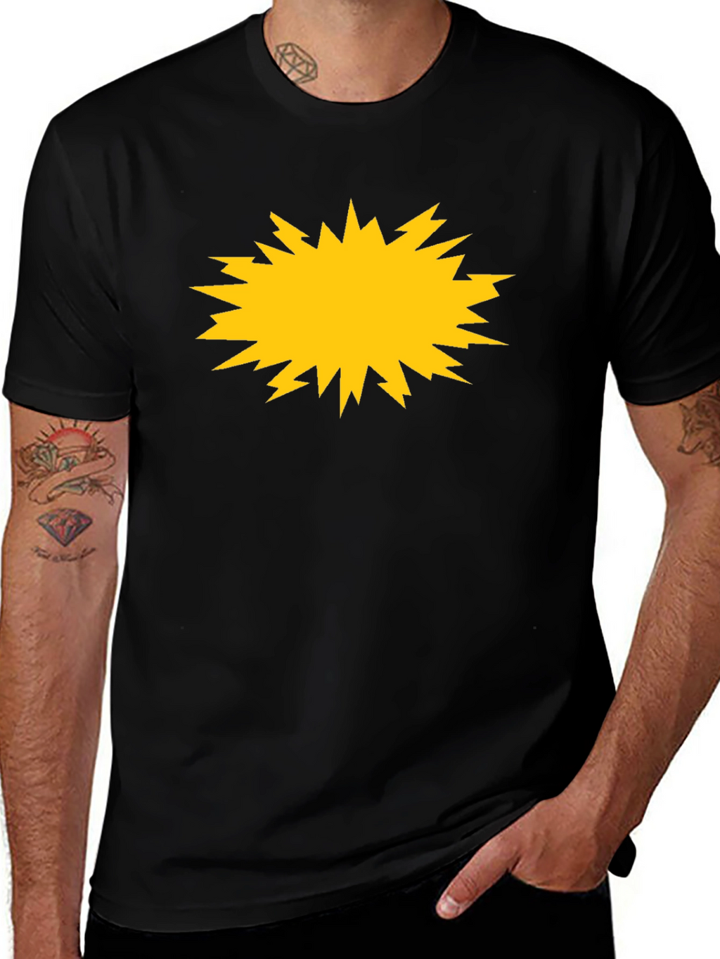 Bold Black Tee with Yellow Burst Graphic