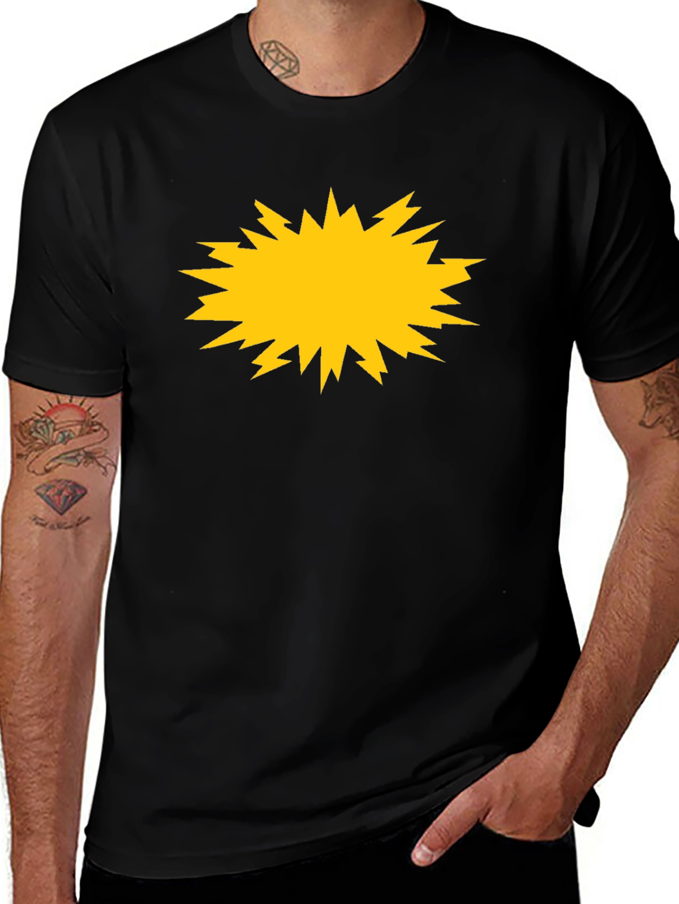 Bold Black Tee with Yellow Burst Graphic