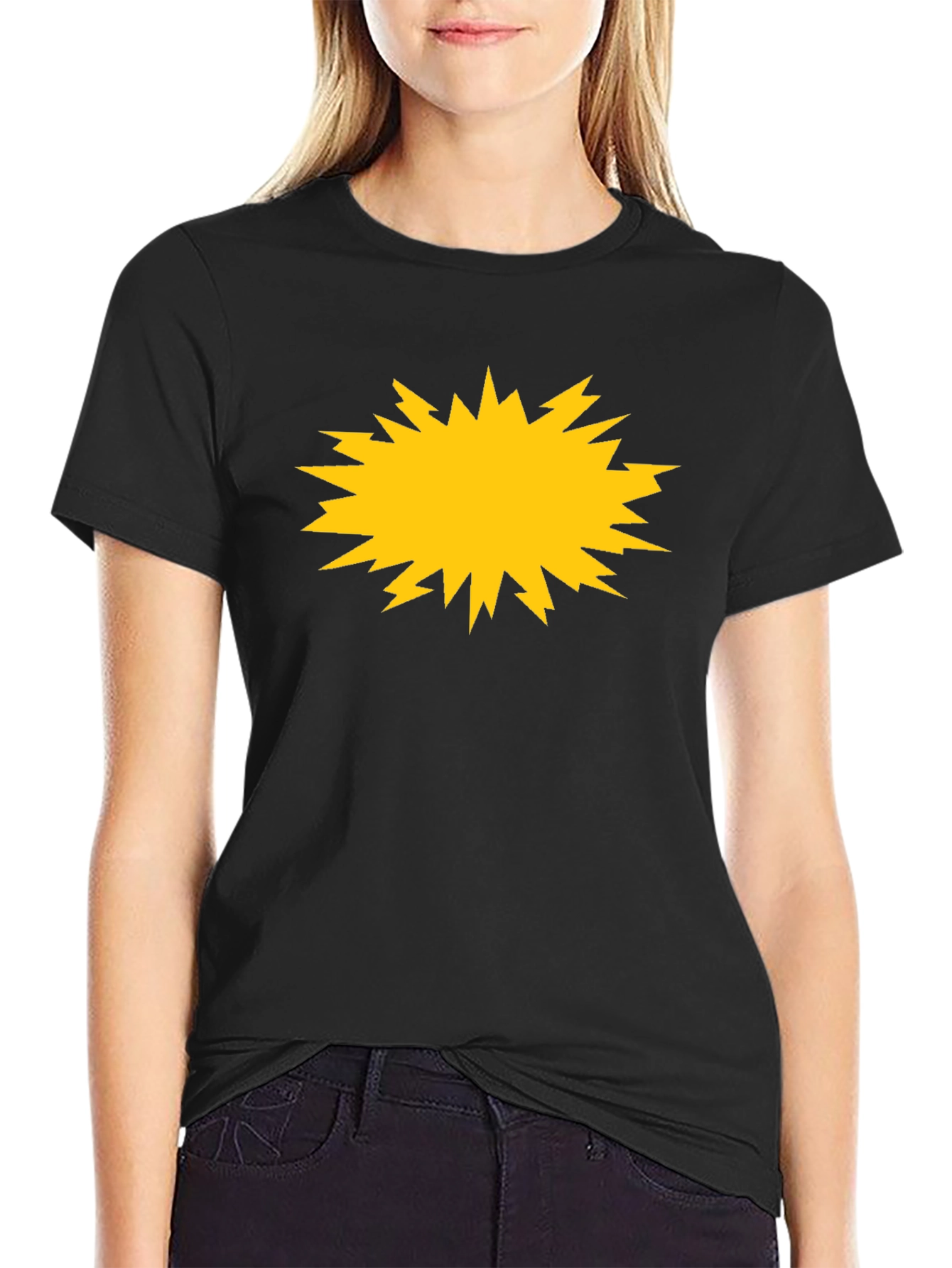 Bold Black Tee with Yellow Burst Graphic