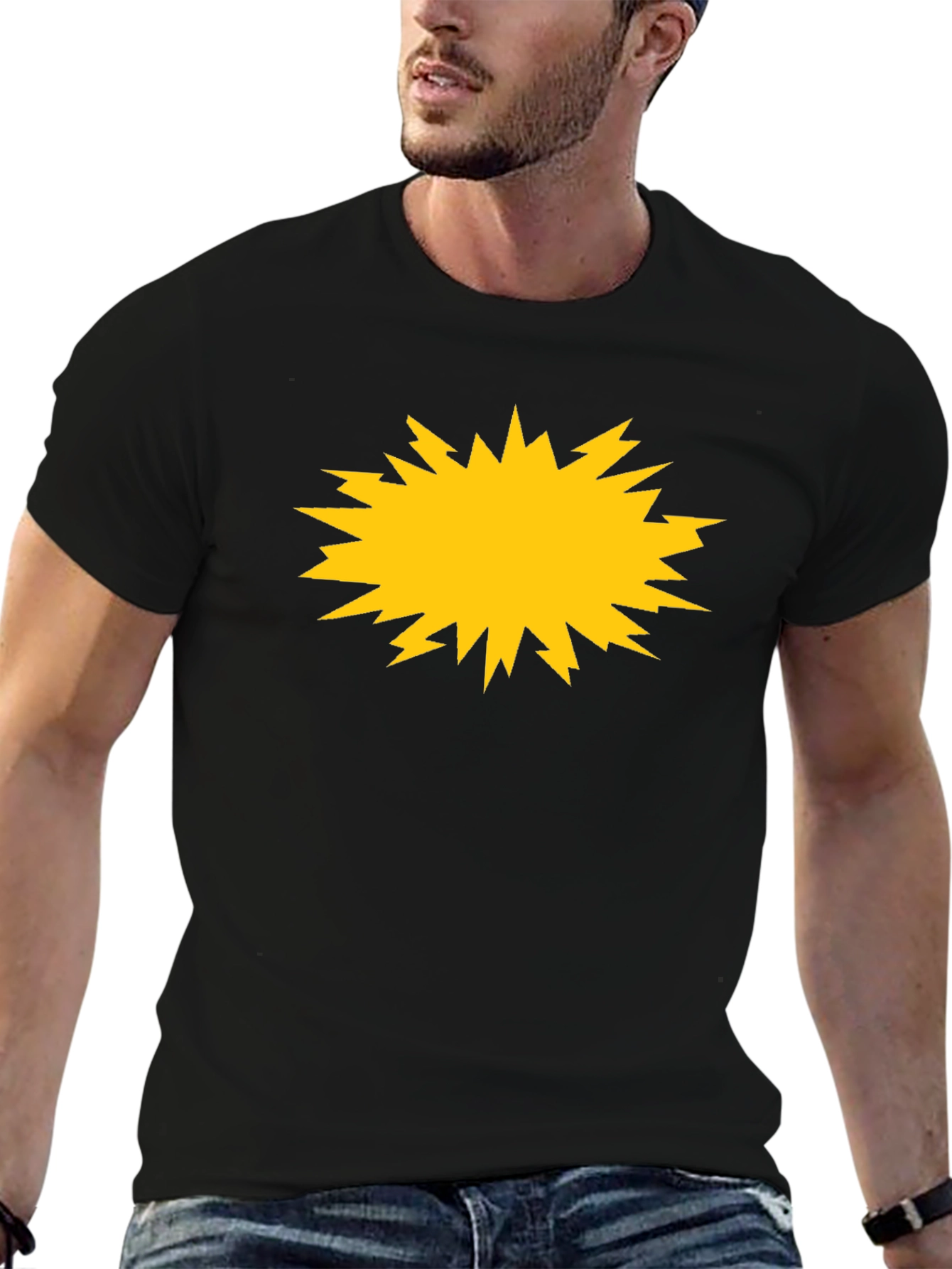 Bold Black Tee with Yellow Burst Graphic