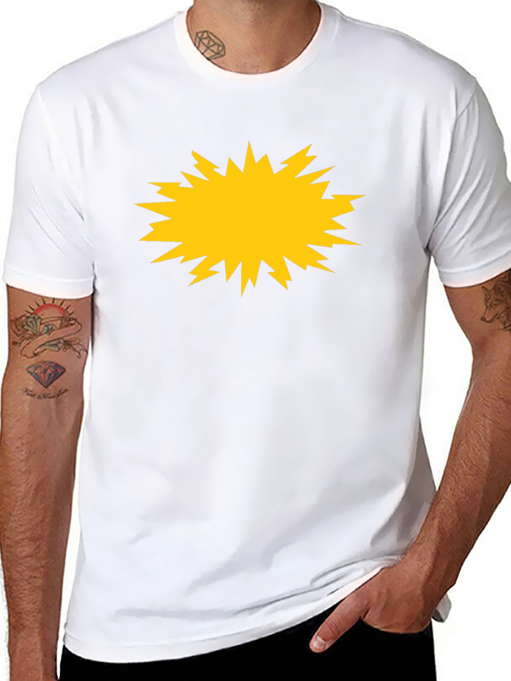 Bold Black Tee with Yellow Burst Graphic