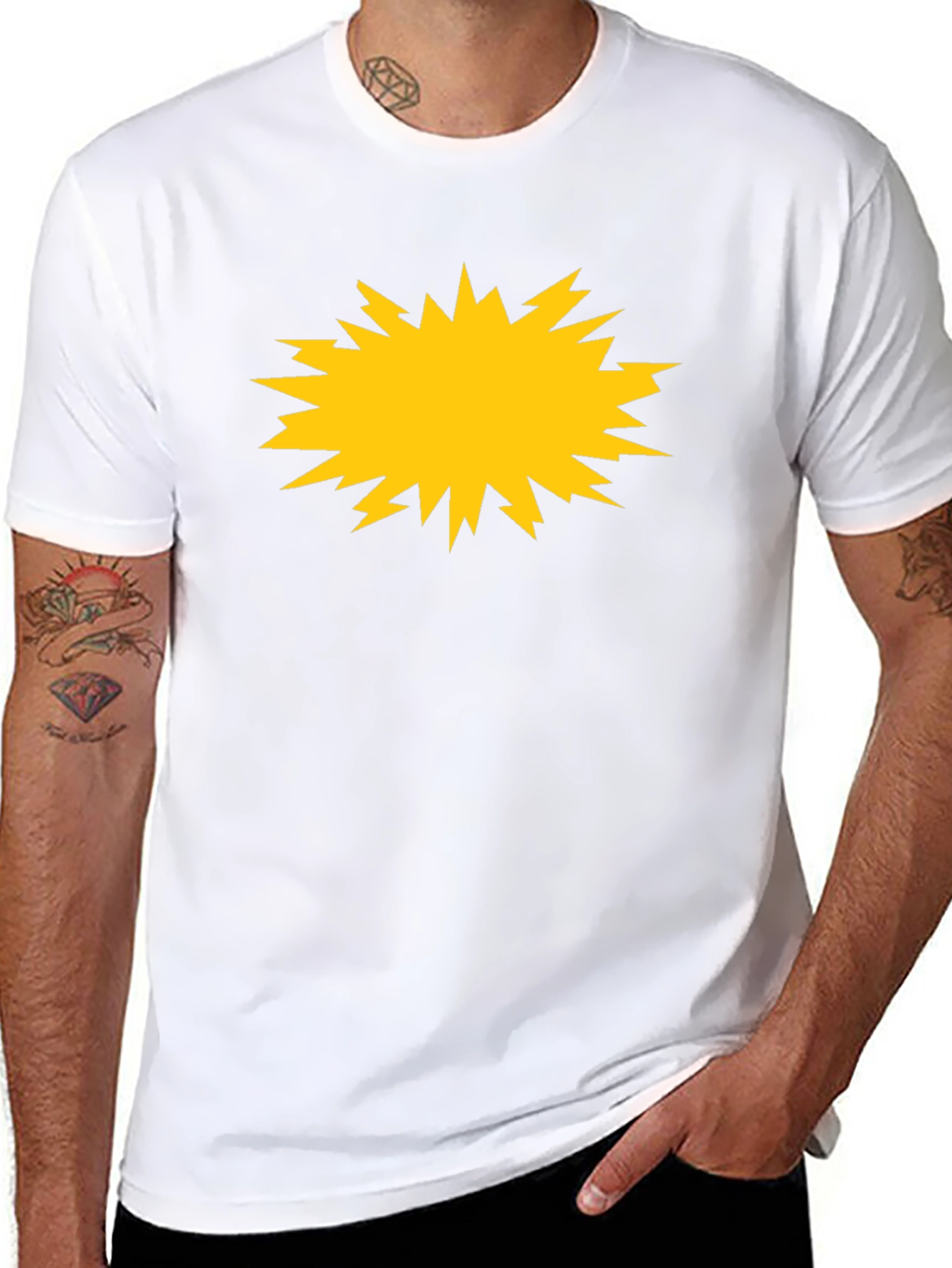 Bold Black Tee with Yellow Burst Graphic