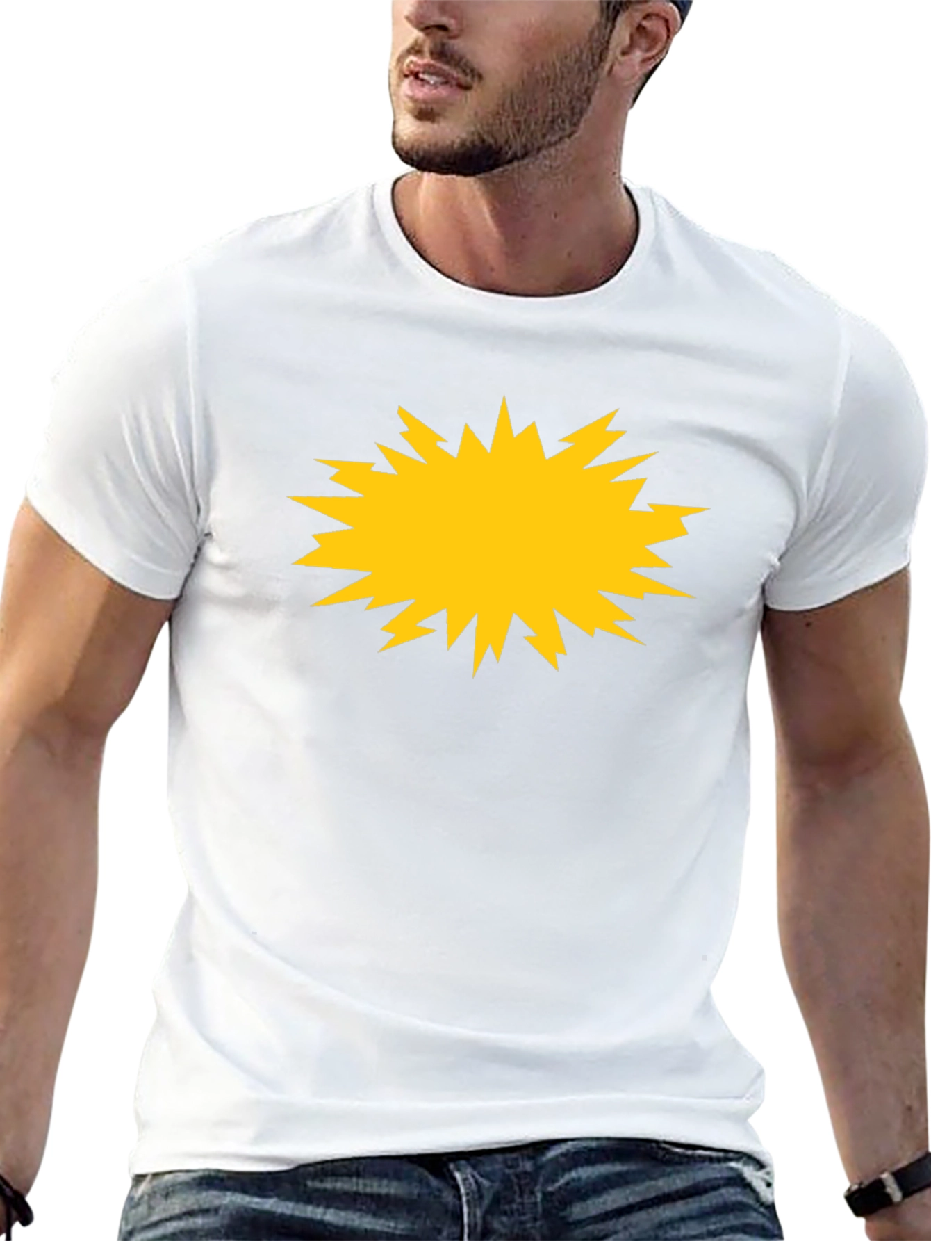 Bold Black Tee with Yellow Burst Graphic