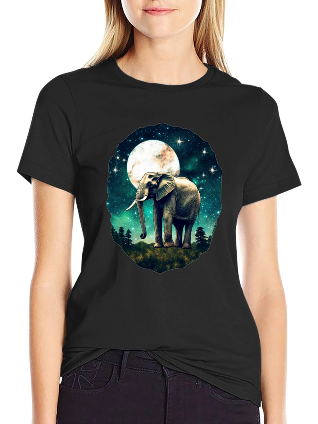 Elephant Moon Graphic T-Shirt - Black