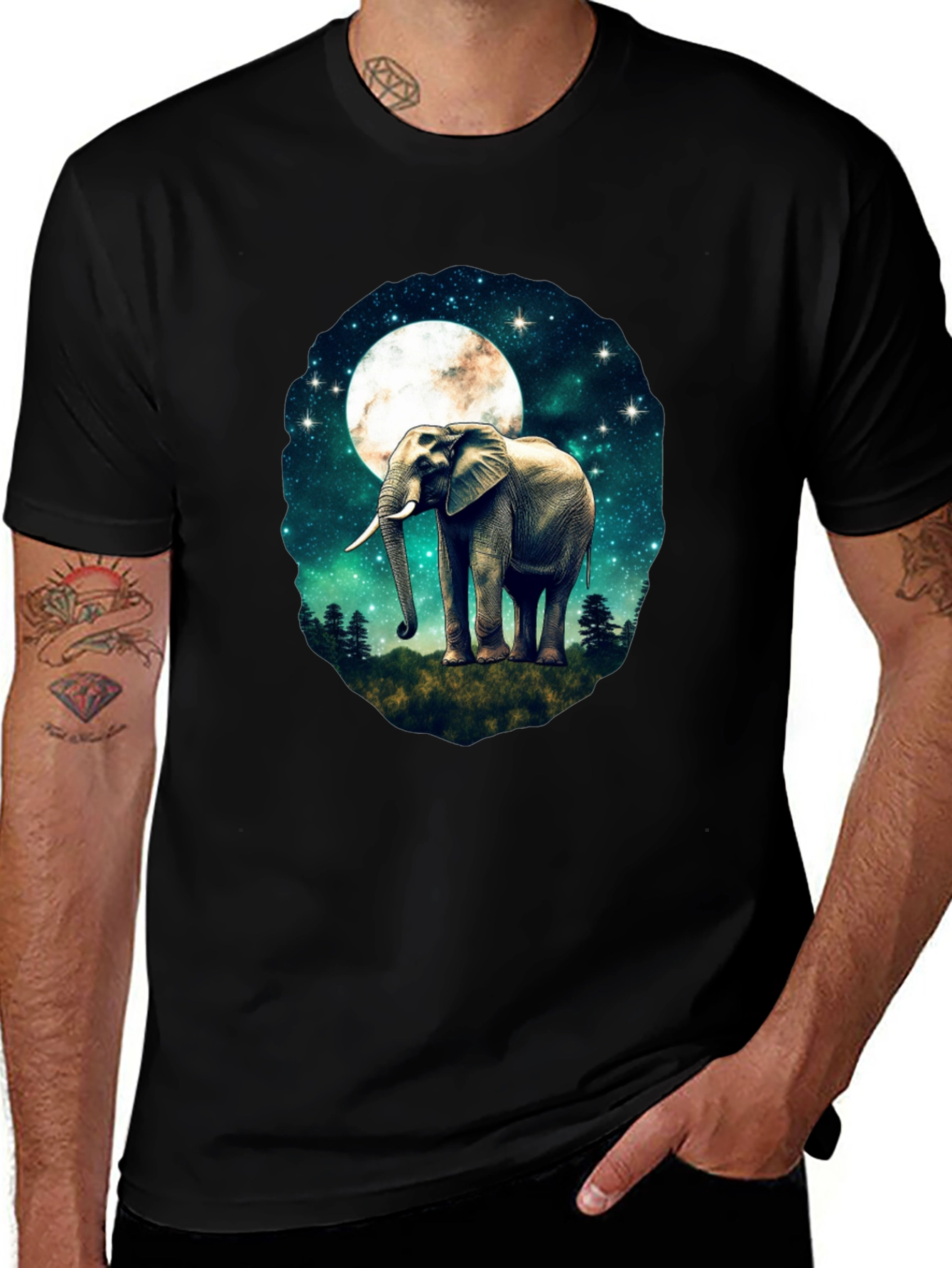 Elephant Moon Graphic T-Shirt - Black