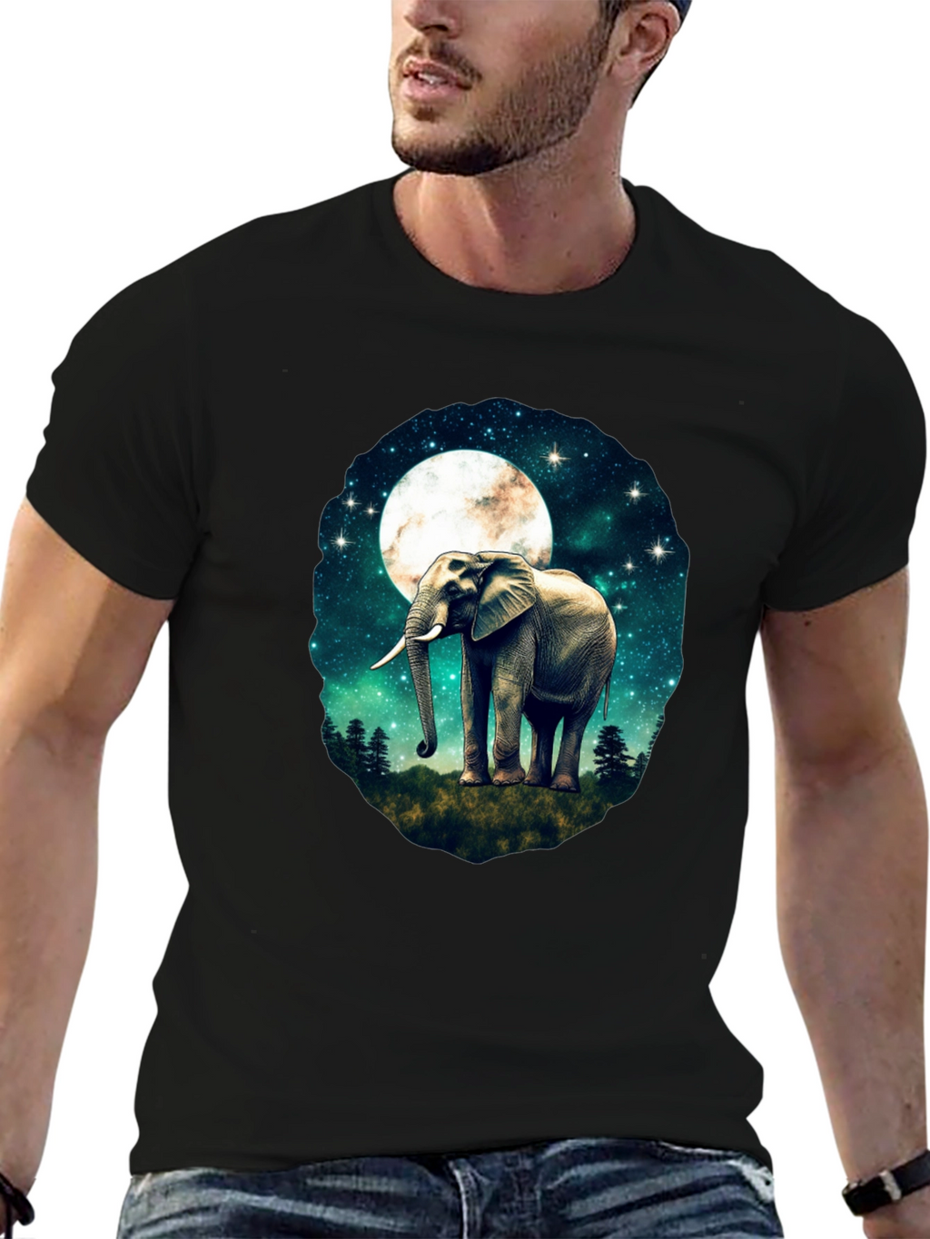 Elephant Moon Graphic T-Shirt - Black
