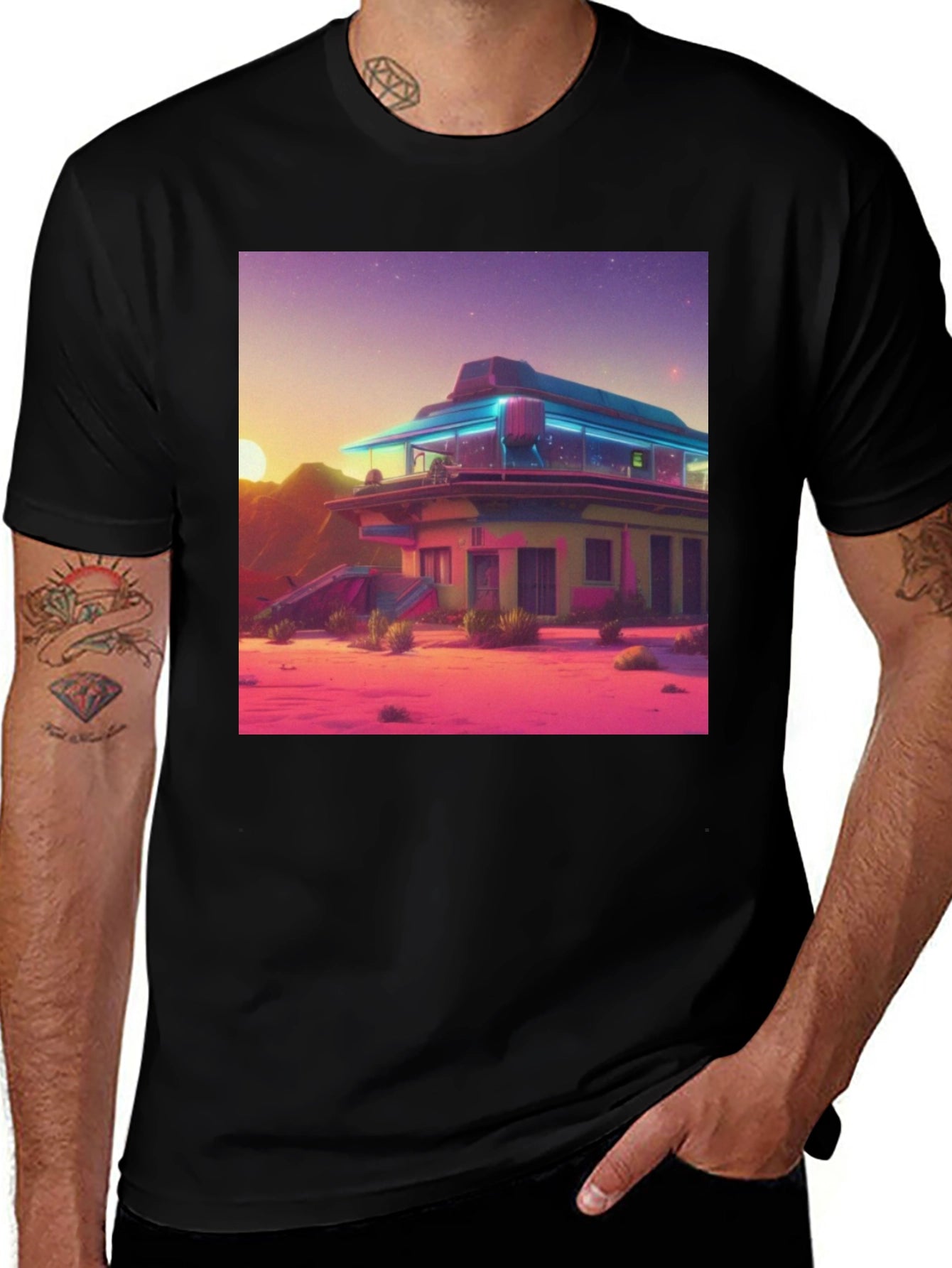 Retro Desert Diner Graphic Tee - Black