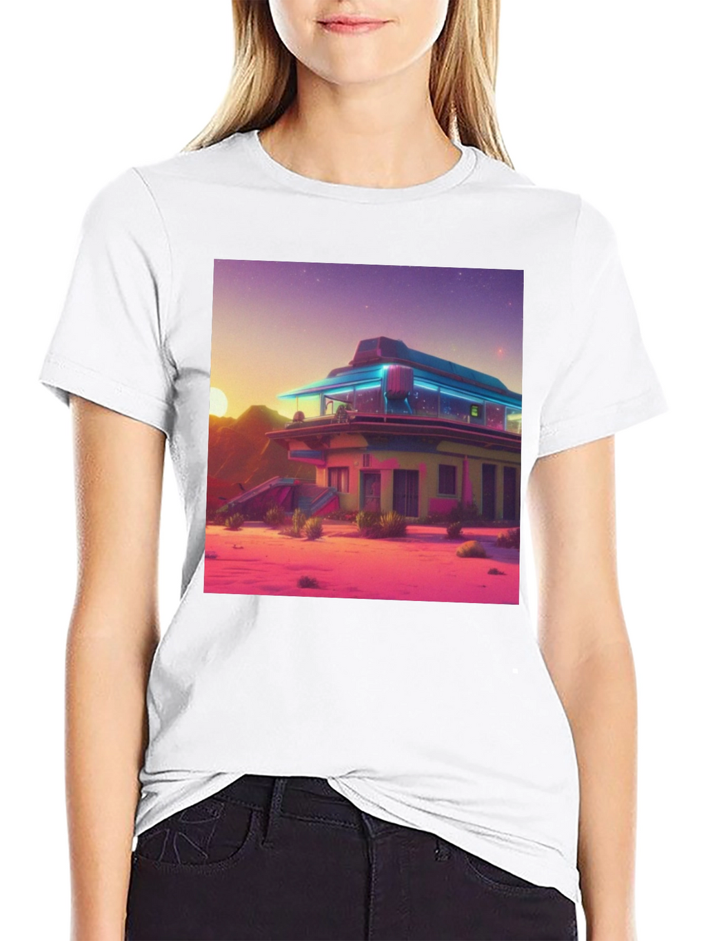 Retro Desert Diner Graphic Tee - Black