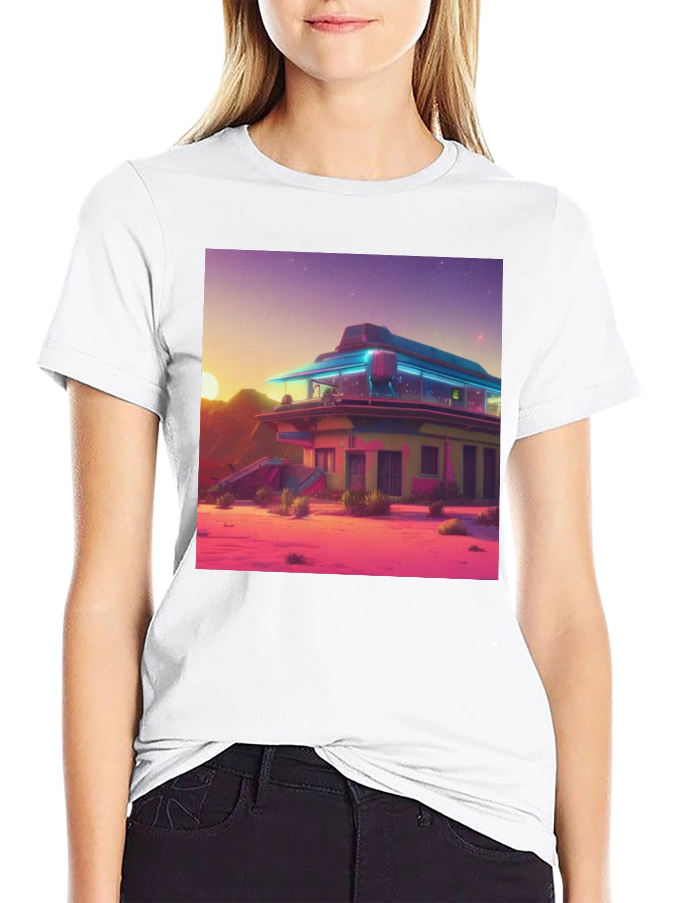 Retro Desert Diner Graphic Tee - Black