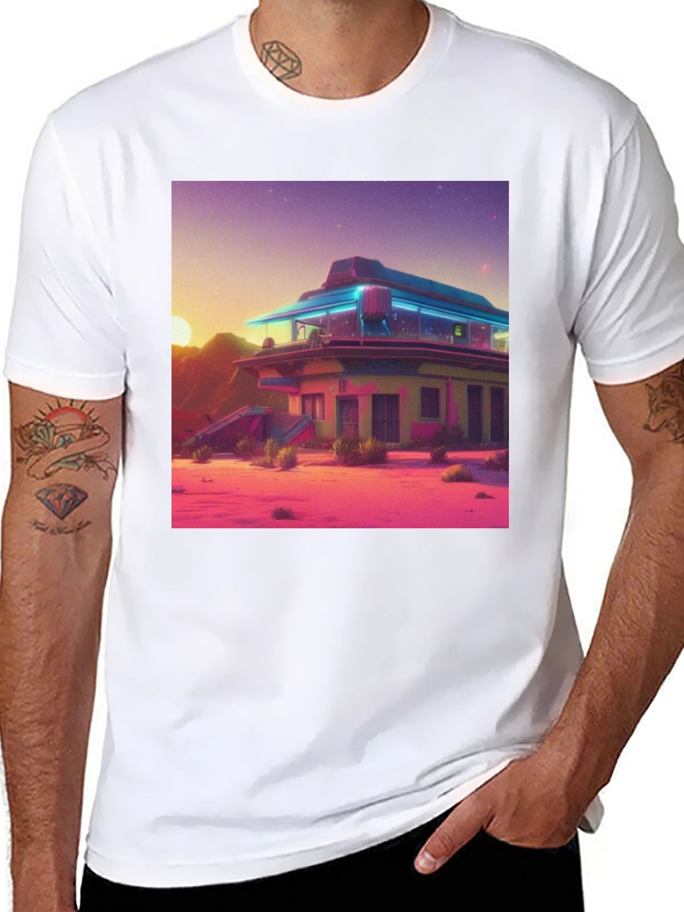 Retro Desert Diner Graphic Tee - Black