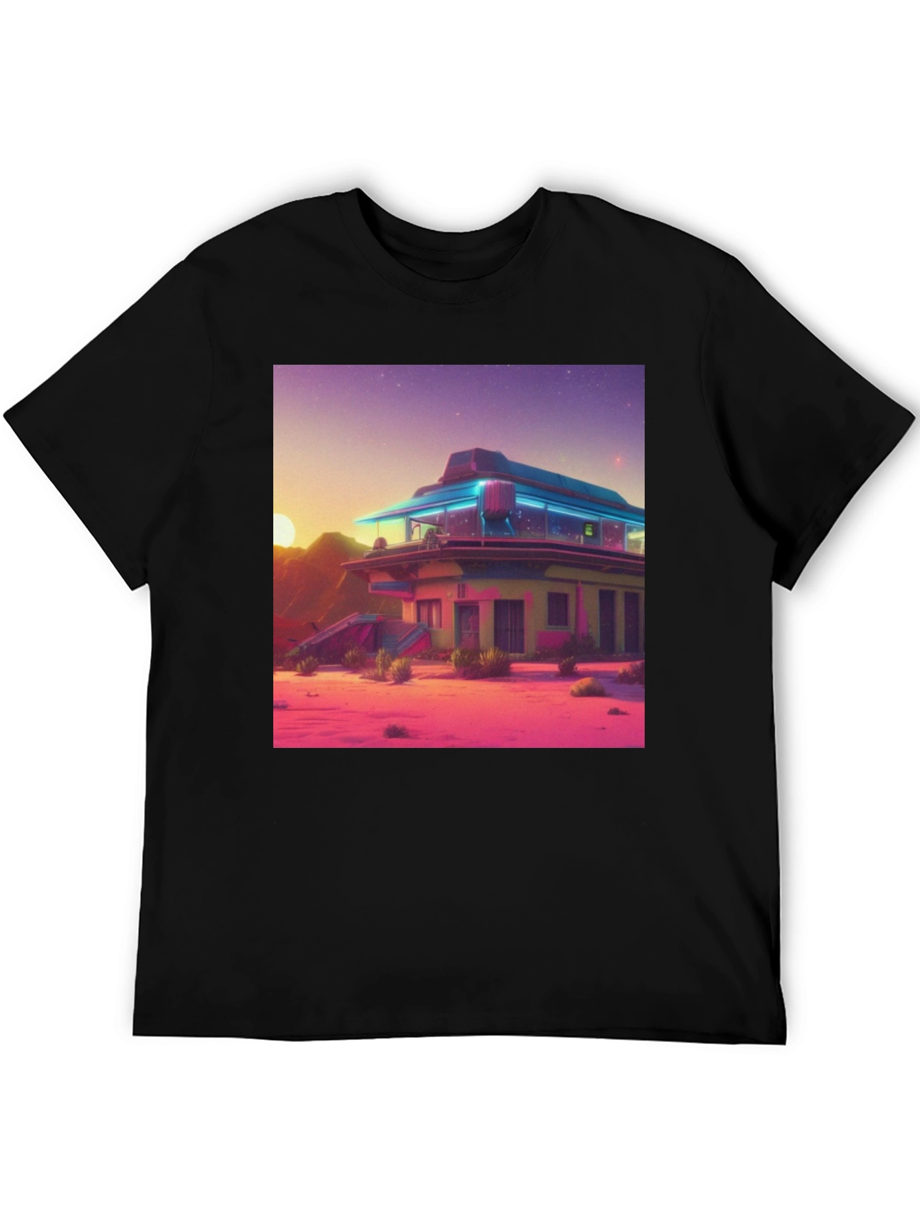 Retro Desert Diner Graphic Tee - Black