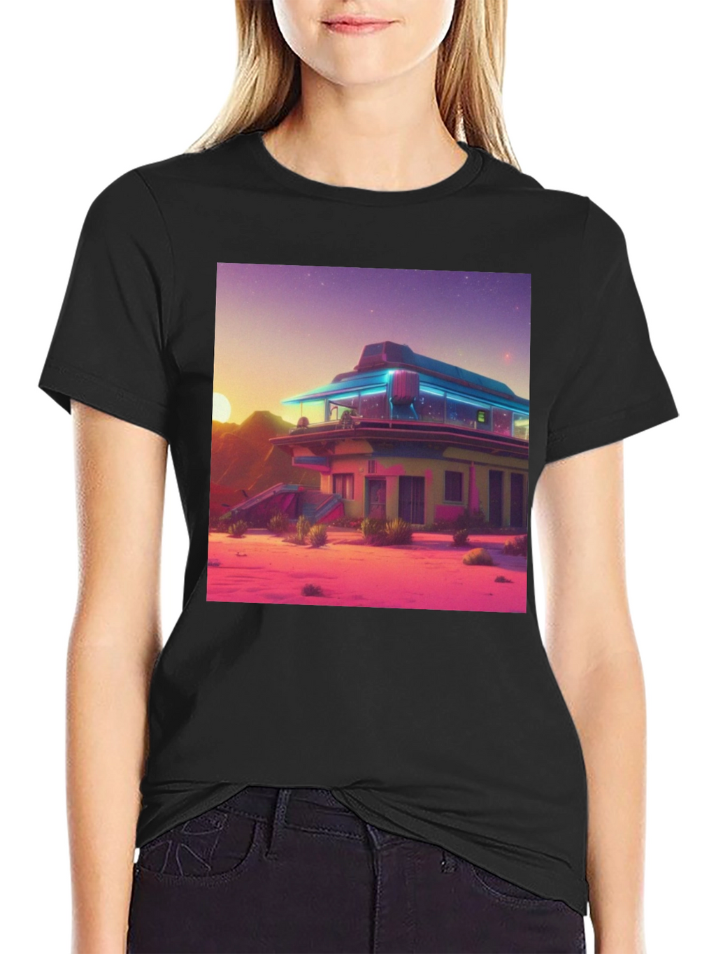 Retro Desert Diner Graphic Tee - Black