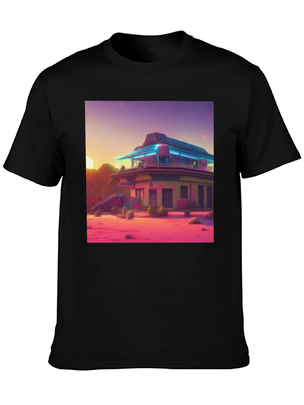 Retro Desert Diner Graphic Tee - Black