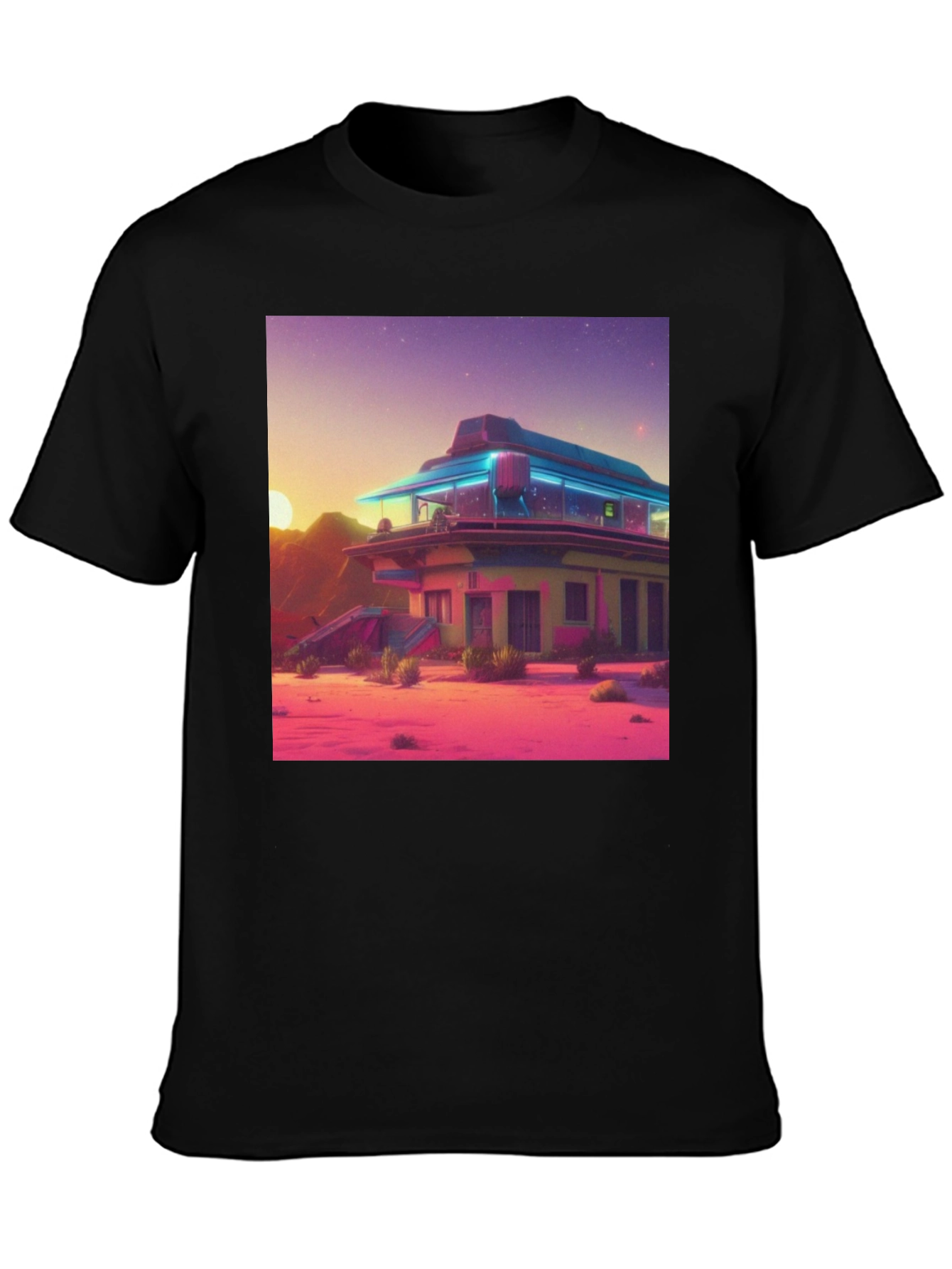 Retro Desert Diner Graphic Tee - Black