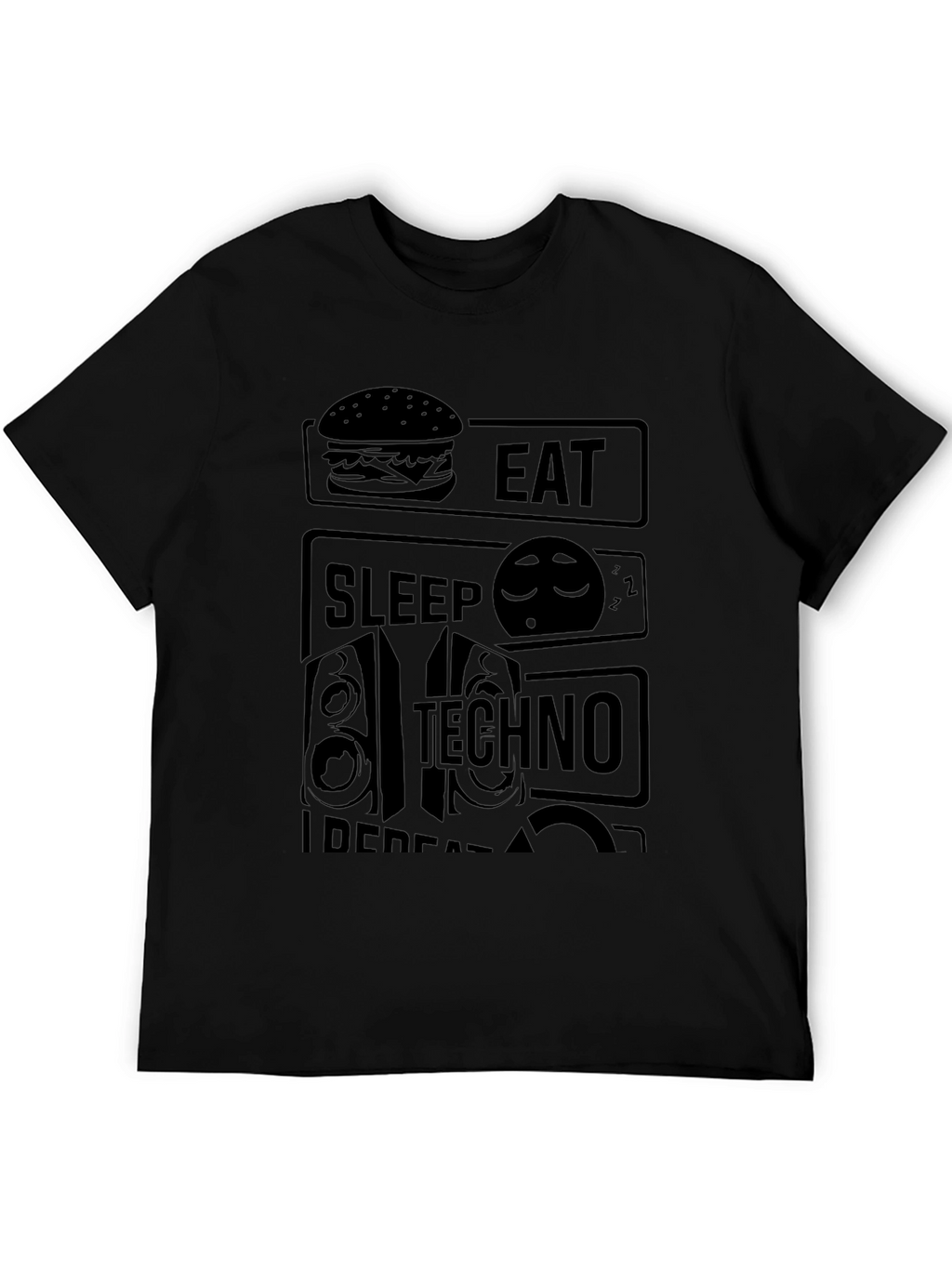 Eat Sleep Techno Repeat Black Graphic Tee