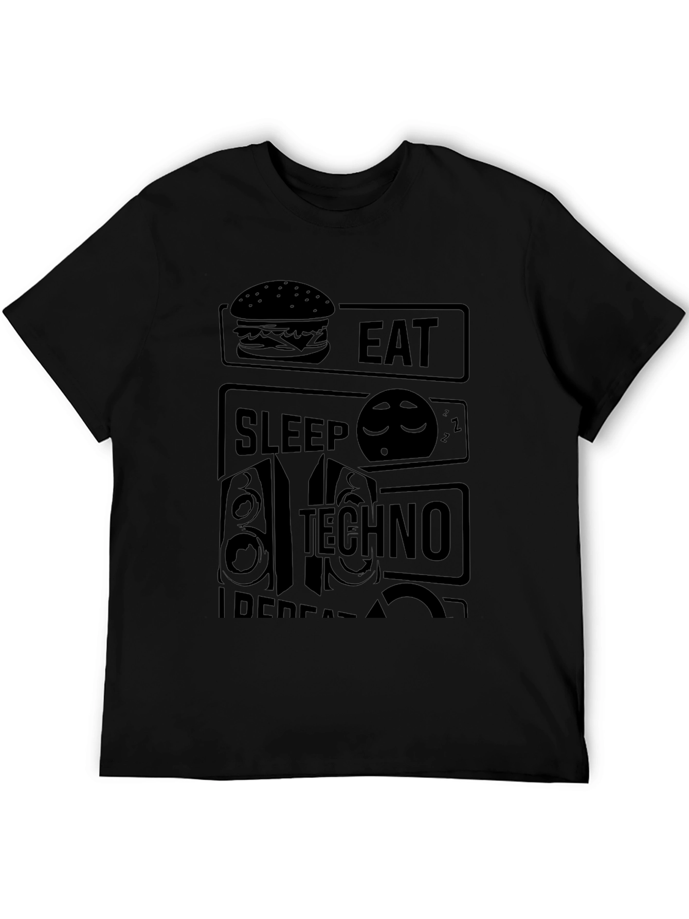 Eat Sleep Techno Repeat Black Graphic Tee