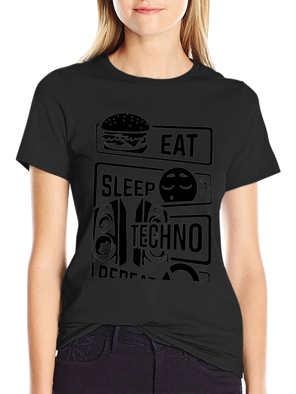 Eat Sleep Techno Repeat Black Graphic Tee