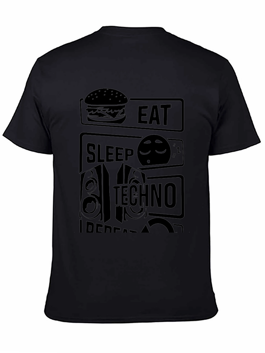 Eat Sleep Techno Repeat Black Graphic Tee
