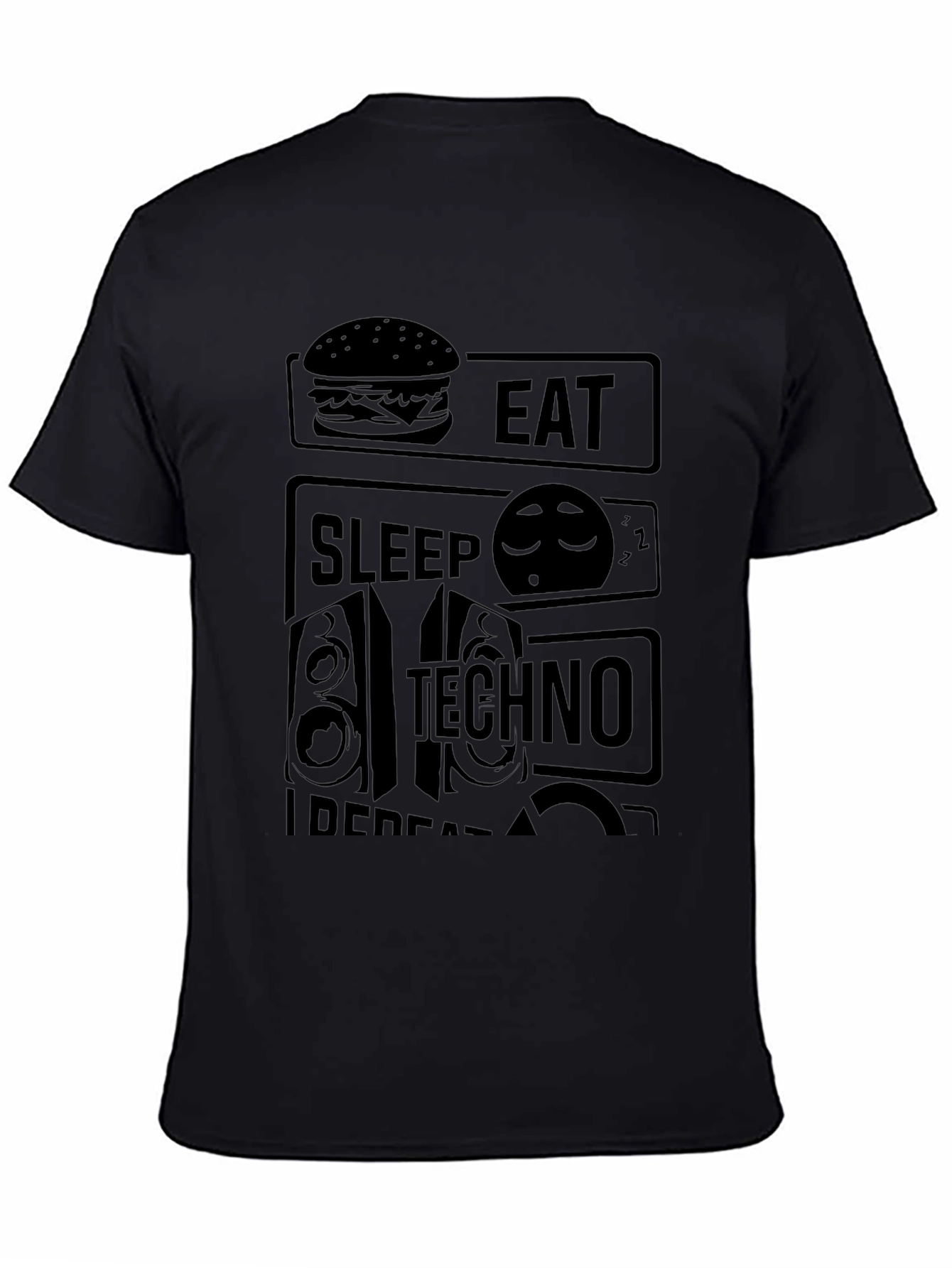 Eat Sleep Techno Repeat Black Graphic Tee