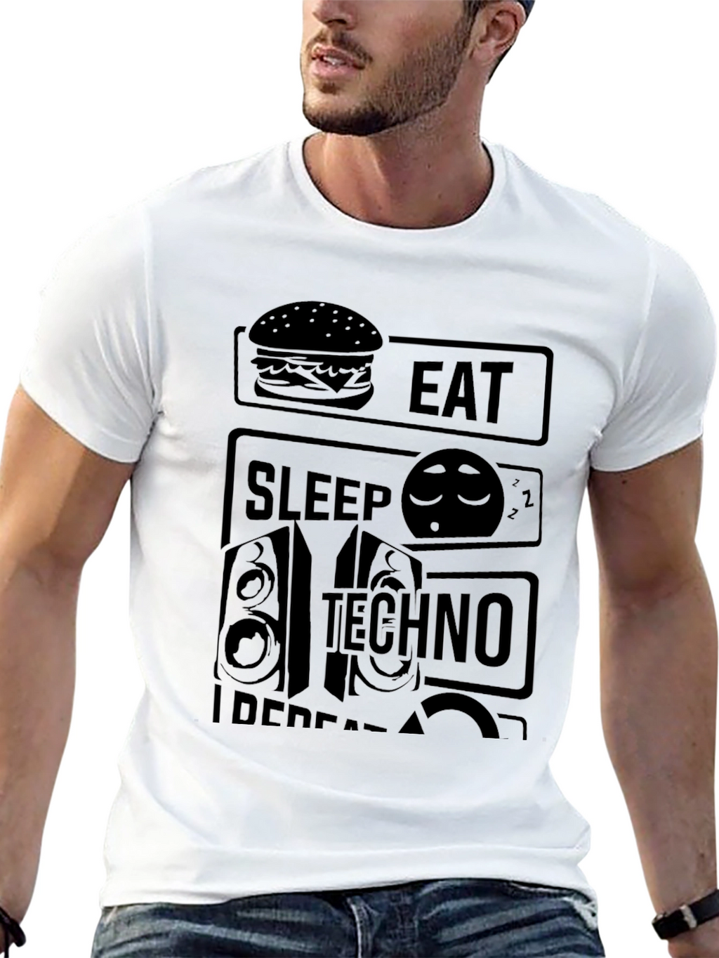 Eat Sleep Techno Repeat Black Graphic Tee