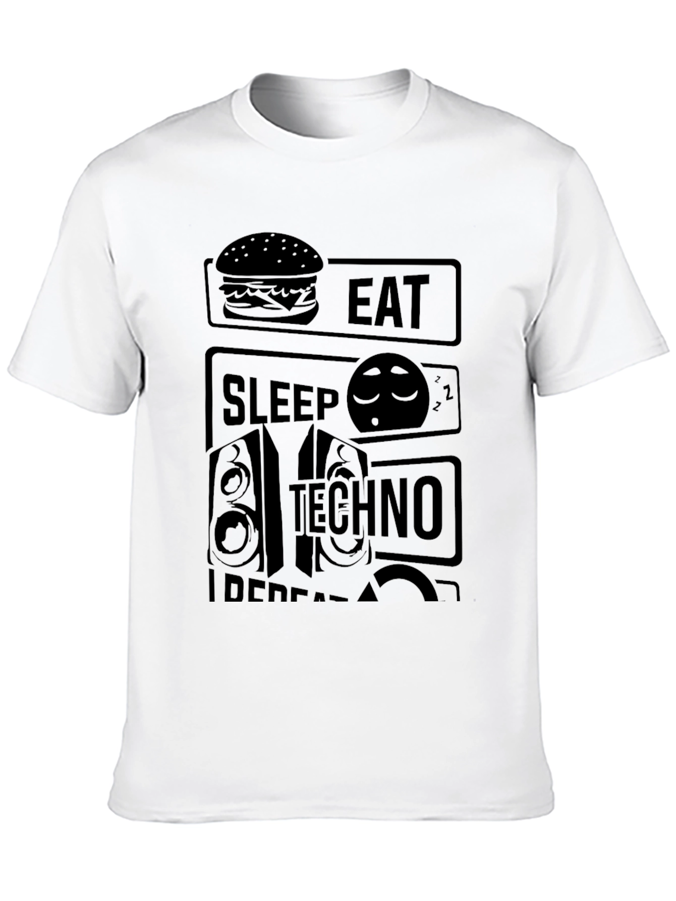 Eat Sleep Techno Repeat Black Graphic Tee