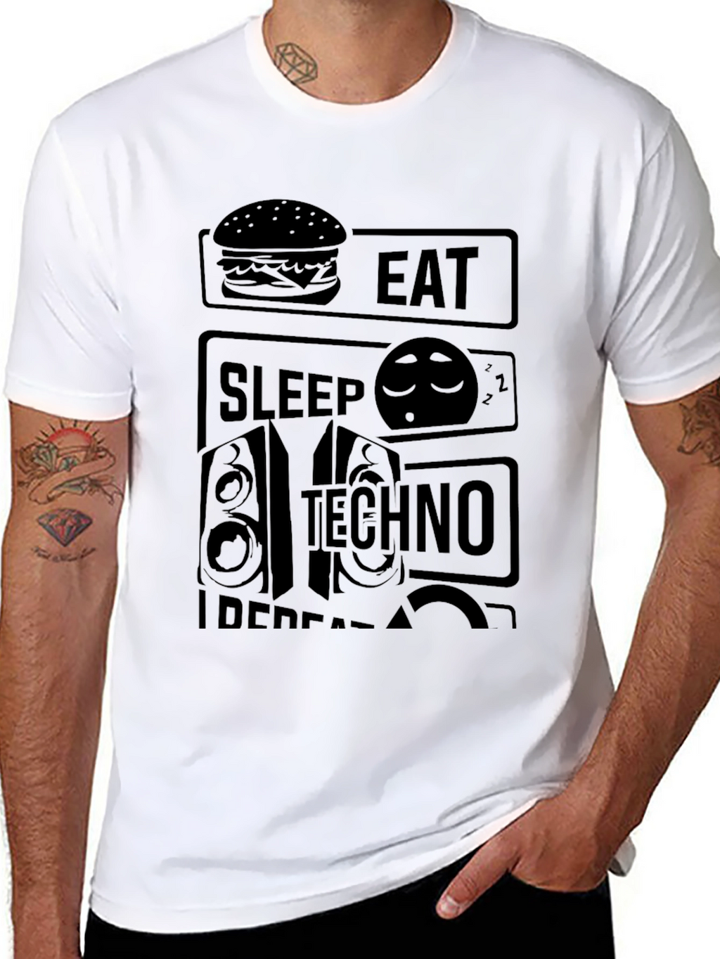 Eat Sleep Techno Repeat Black Graphic Tee