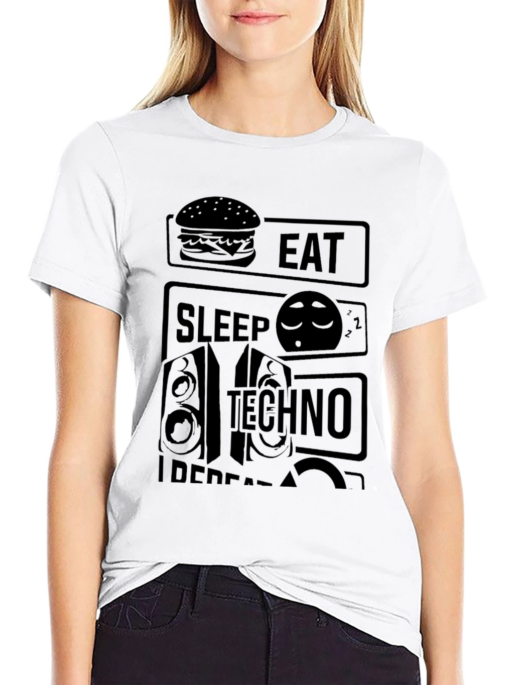 Eat Sleep Techno Repeat Black Graphic Tee